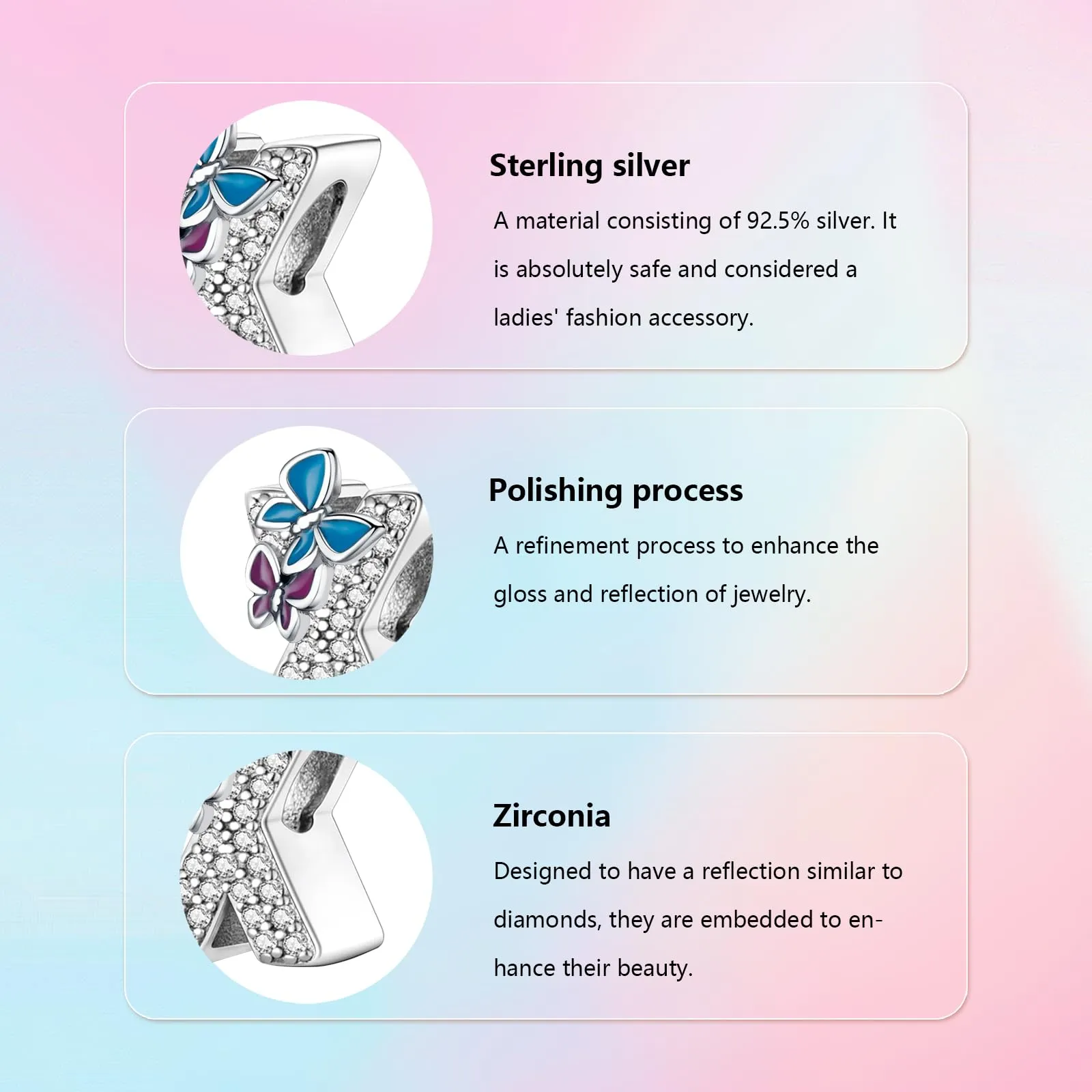 XWN Lettera Bead Charm Alfabeto in Argento Sterling 925 con Cubic Zirconia, Compatibile con Braccialetti Pandora e Collane Europee - immagine 4