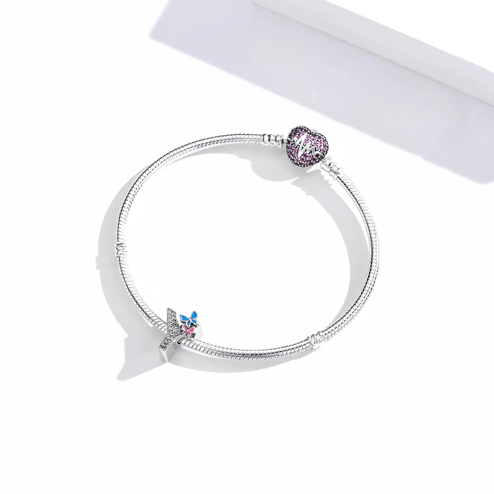 XWN Lettera Bead Charm Alfabeto in Argento Sterling 925 con Cubic Zirconia, Compatibile con Braccialetti Pandora e Collane Europee - immagine 3