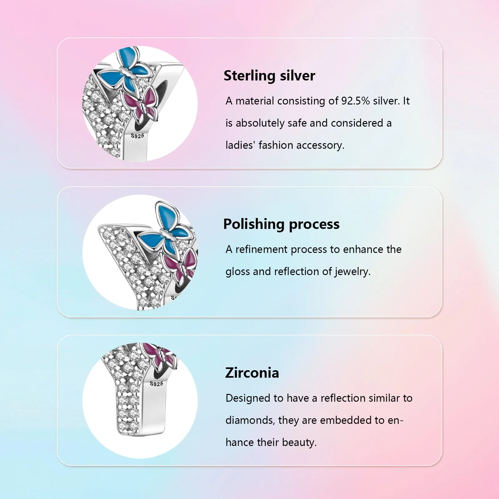 XWN Lettera Bead Charm Alfabeto in Argento Sterling 925 con Cubic Zirconia, Compatibile con Braccialetti Pandora e Collane Europee - immagine 4