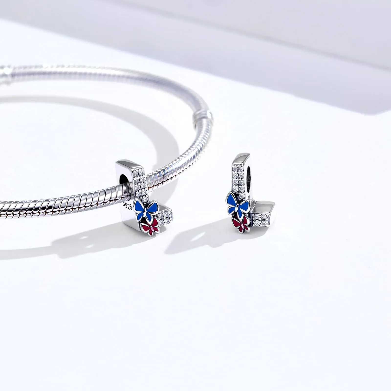 XWN Lettera Bead Charm Alfabeto Argento Sterling 925 con Cubic Zirconia per Braccialetti e Collane Europee - immagine 2