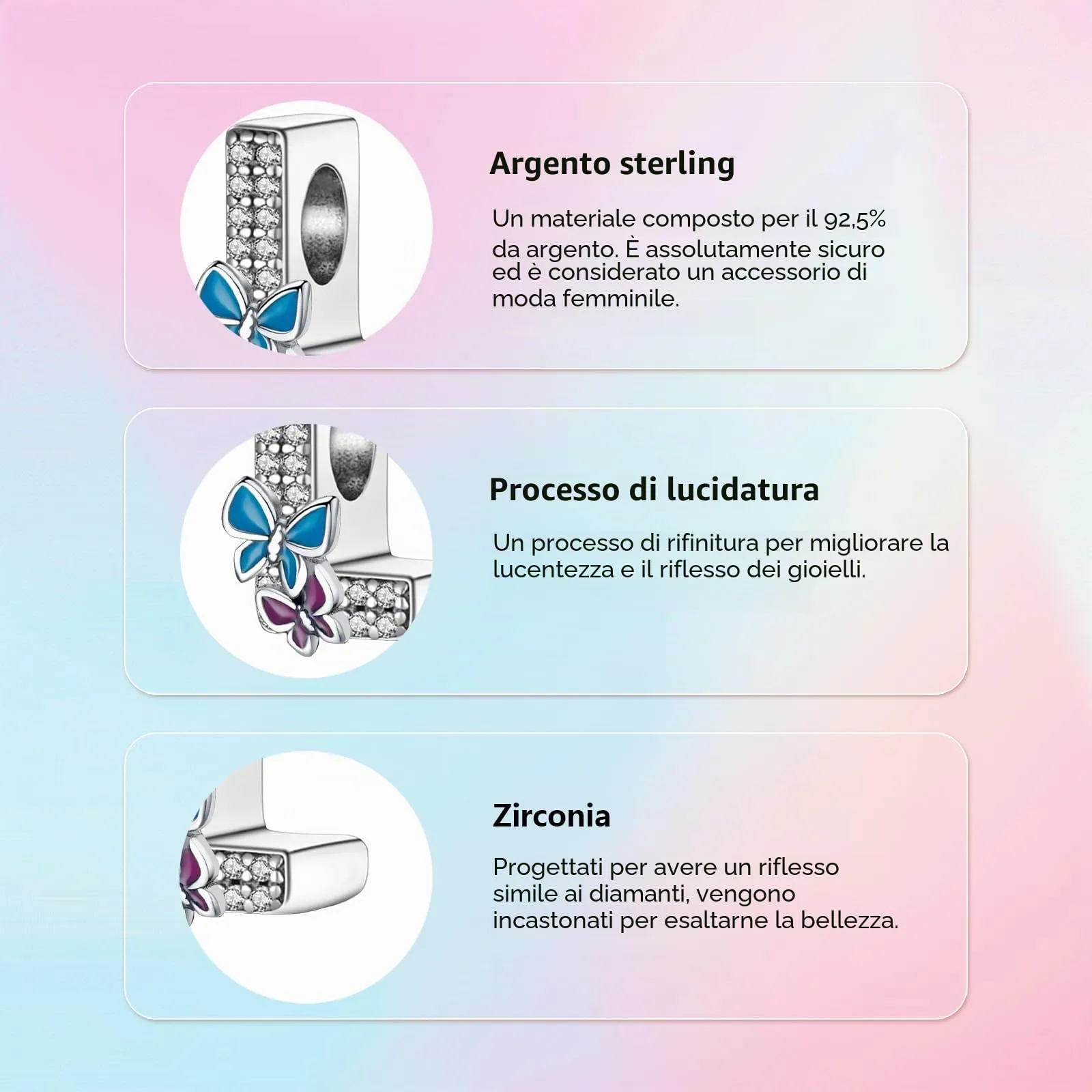 XWN Lettera Bead Charm Alfabeto Argento Sterling 925 con Cubic Zirconia per Braccialetti e Collane Europee - immagine 4