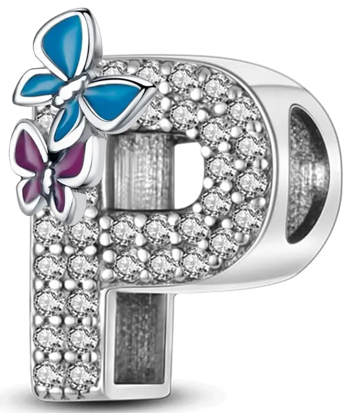 XWN Lettera Bead Charm Ciondolo Alfabeto in Argento Sterling 925 con Cubic Zirconia per Braccialetti e Collane Europei - immagine 1