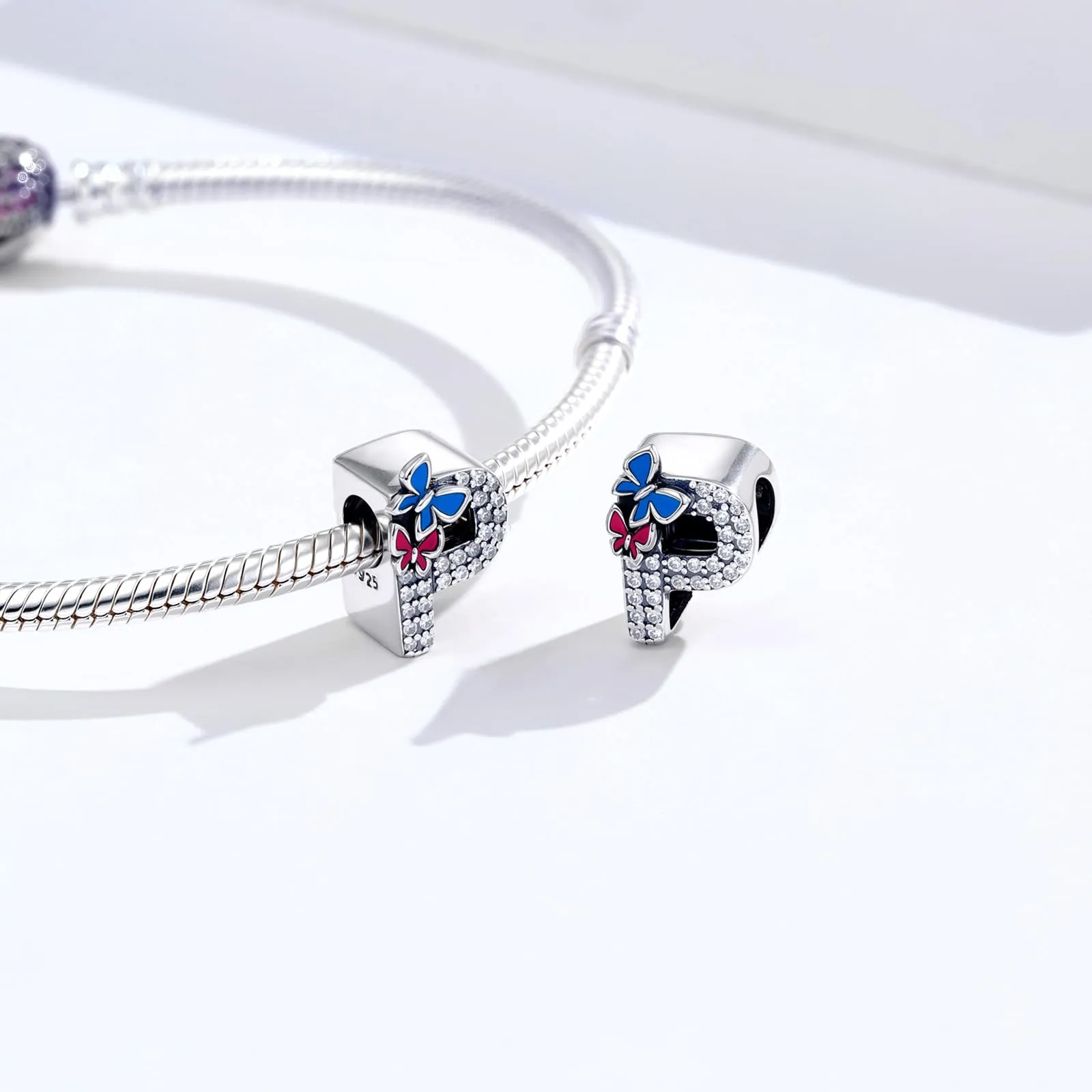 XWN Lettera Bead Charm Ciondolo Alfabeto in Argento Sterling 925 con Cubic Zirconia per Braccialetti e Collane Europei - immagine 2