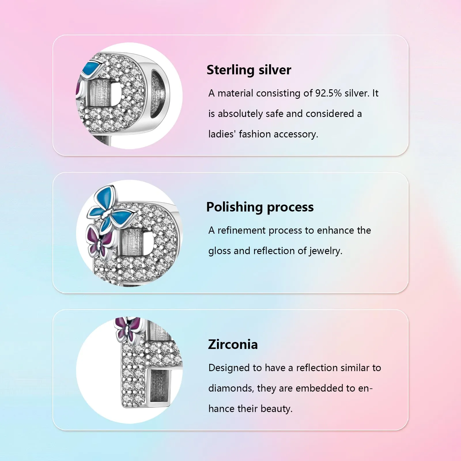 XWN Lettera Bead Charm Ciondolo Alfabeto in Argento Sterling 925 con Cubic Zirconia per Braccialetti e Collane Europei - immagine 4