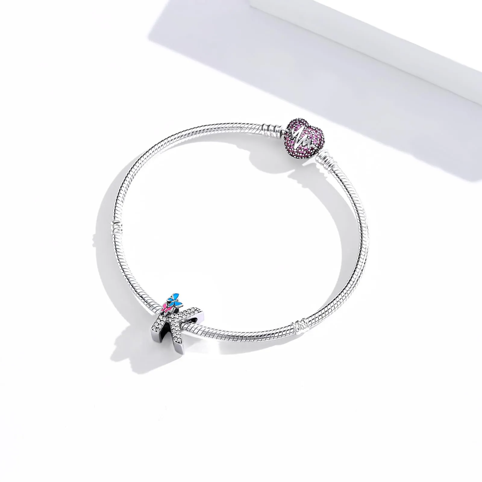 XWN Lettera Bead Charm Alfabeto in Argento Sterling 925 con Cubic Zirconia, Compatibile con Braccialetti Pandora e Collane Europee - immagine 3