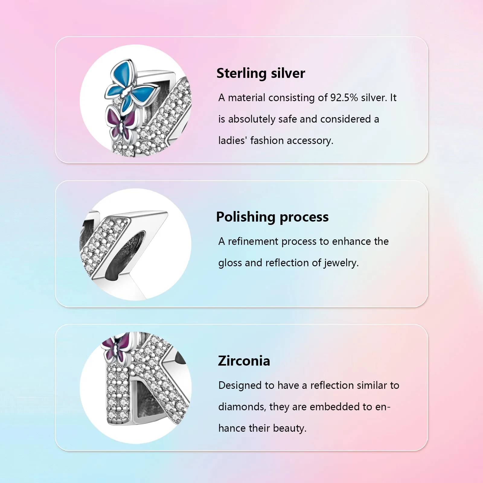 XWN Lettera Bead Charm Alfabeto in Argento Sterling 925 con Cubic Zirconia, Compatibile con Braccialetti Pandora e Collane Europee - immagine 4