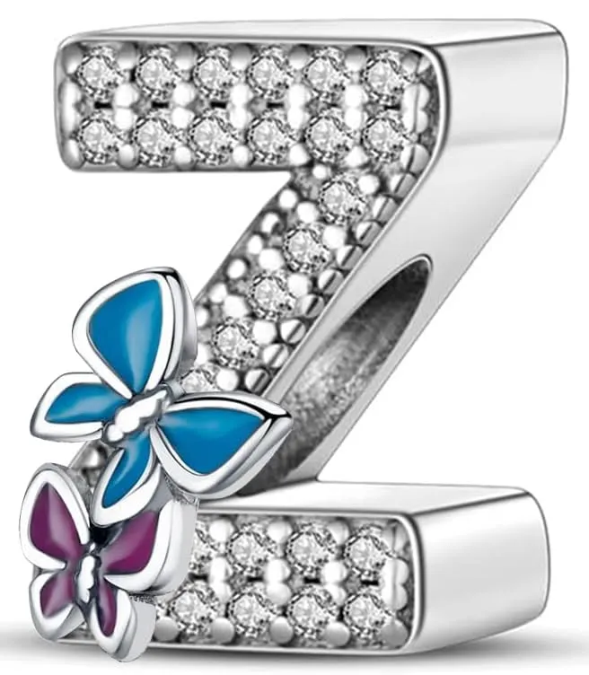 XWN Lettera Bead Charm Alfabeto Argento Sterling 925 con Cubic Zirconia per Braccialetti e Collane Europee - immagine 1