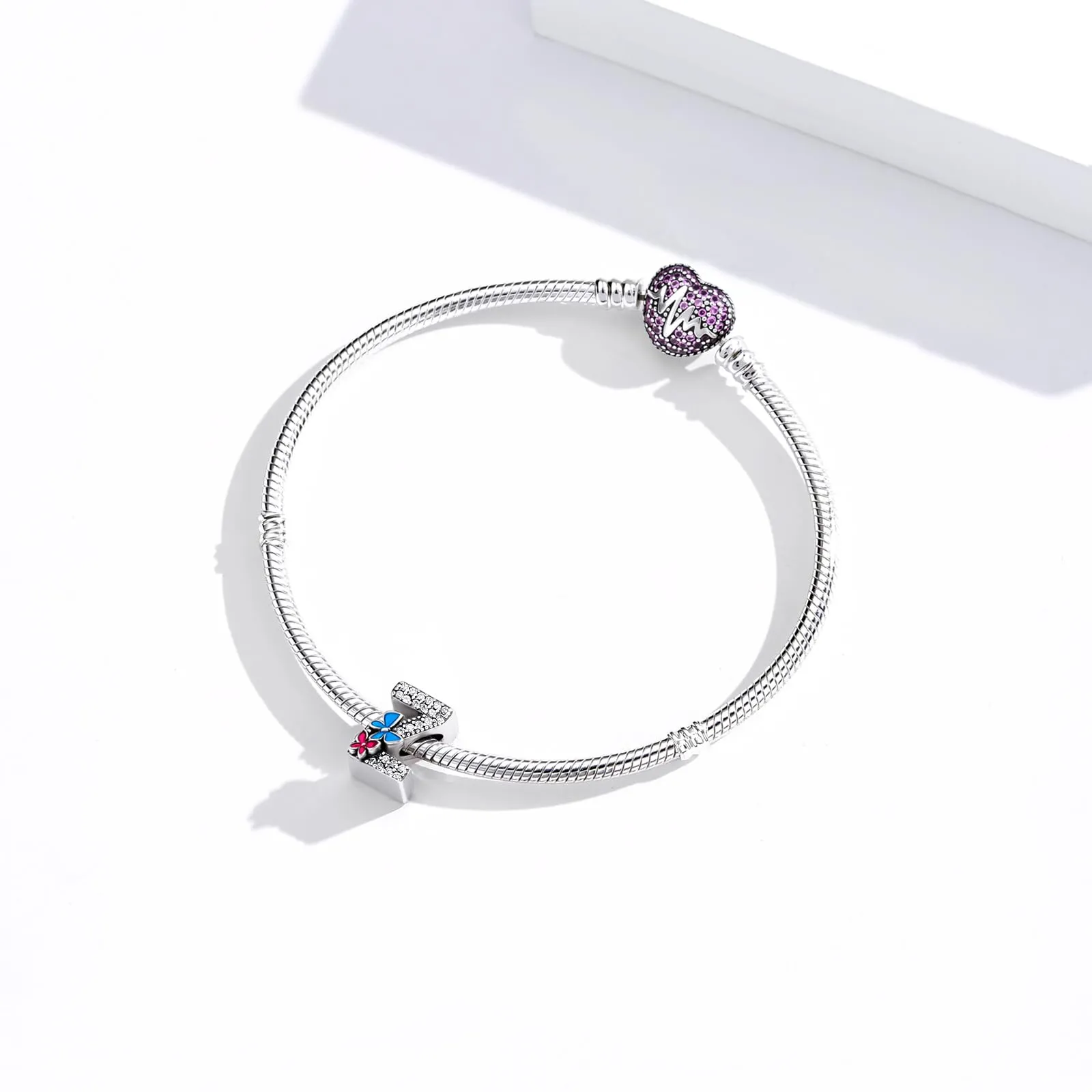 XWN Lettera Bead Charm Alfabeto Argento Sterling 925 con Cubic Zirconia per Braccialetti e Collane Europee - immagine 2
