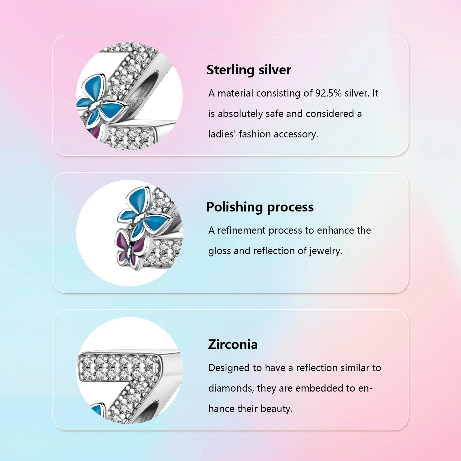 XWN Lettera Bead Charm Alfabeto Argento Sterling 925 con Cubic Zirconia per Braccialetti e Collane Europee - immagine 4