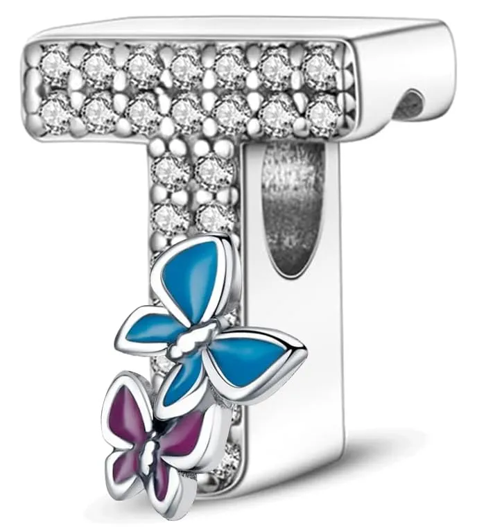 XWN Lettera Bead Charm Ciondolo Alfabeto in Argento Sterling 925 con Cubic Zirconia per Braccialetti e Collane Europee - immagine 1