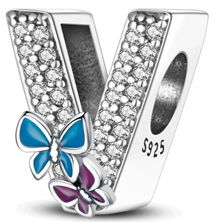 XWN Lettera Bead Charm Alfabeto in Argento Sterling 925 con Cubic Zirconia per Braccialetti e Collane Europee - immagine 1