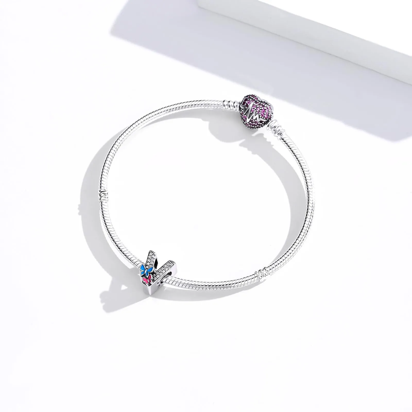 XWN Lettera Bead Charm Alfabeto in Argento Sterling 925 con Cubic Zirconia per Braccialetti e Collane Europee - immagine 3