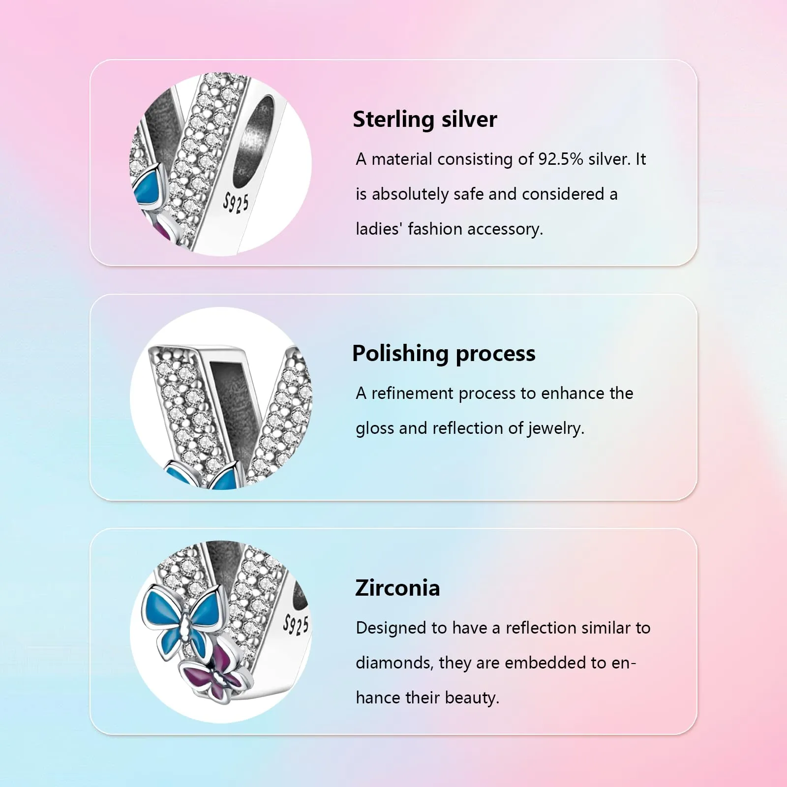 XWN Lettera Bead Charm Alfabeto in Argento Sterling 925 con Cubic Zirconia per Braccialetti e Collane Europee - immagine 4