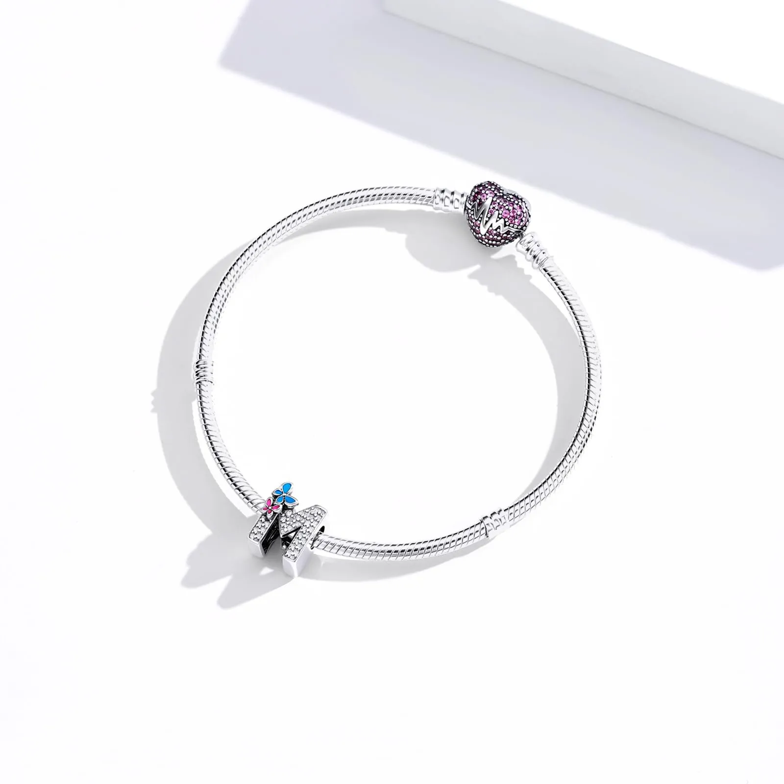 XWN Lettera Bead Charm Alfabeto in Argento Sterling 925 con Cubic Zirconia per Braccialetti e Collane Europei - immagine 3