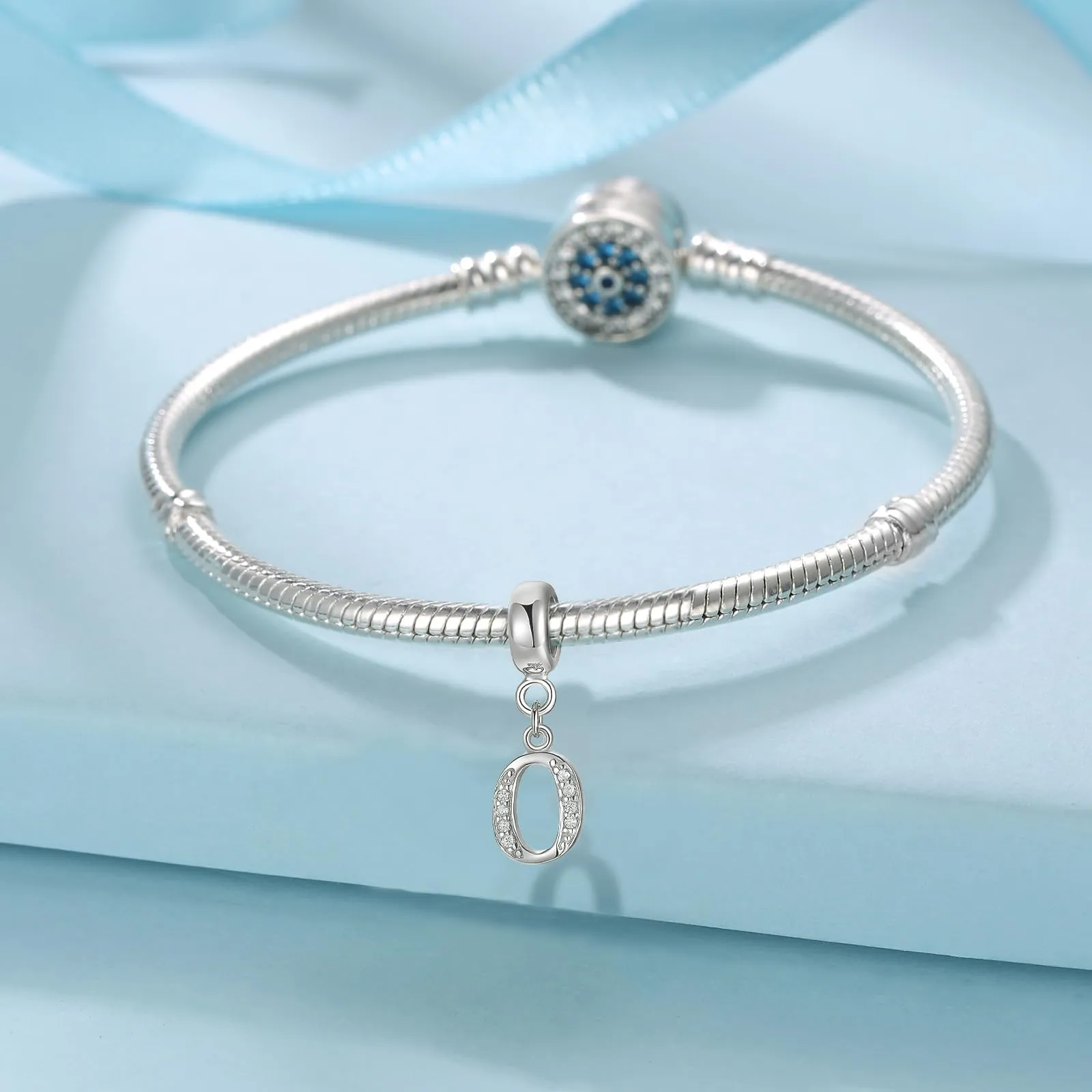 XWN Lettera Bead Charm Alfabeto in Argento Sterling 925 e Cubic Zirconia per Braccialetti Pandora e Collane Europee - immagine 2