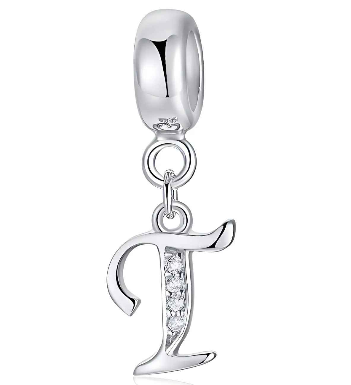 XWN Lettera Bead Charm Ciondolo Alfabeto Argento Sterling 925 con Cubic Zirconia per Braccialetti e Collane Europei - immagine 1