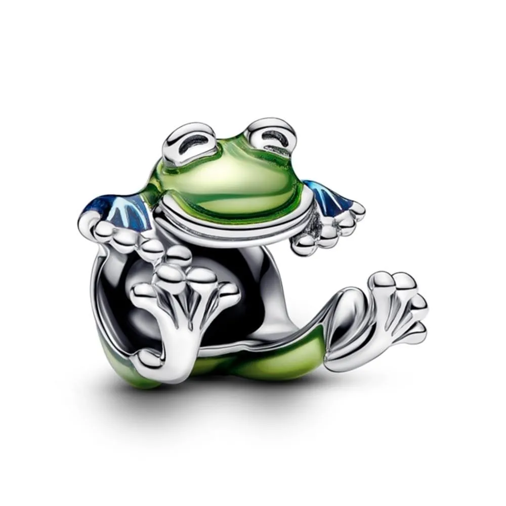 Pandora Moments Ciondolo a forma di rana in argento sterling e smalto blu e verde - immagine 2