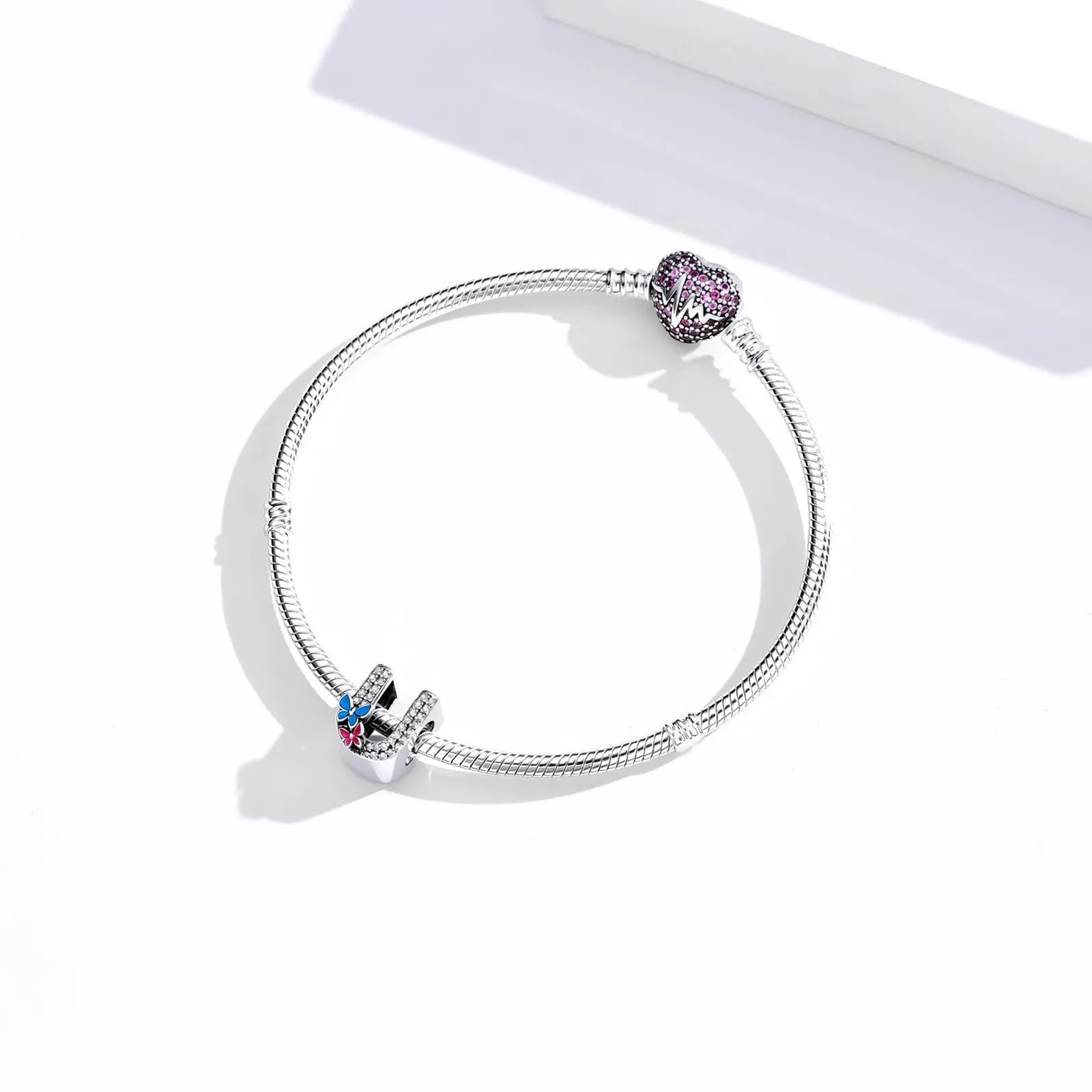 XWN Lettera Bead Charm Alfabeto in Argento Sterling 925 con Cubic Zirconia per Braccialetti e Collane Europei - immagine 3