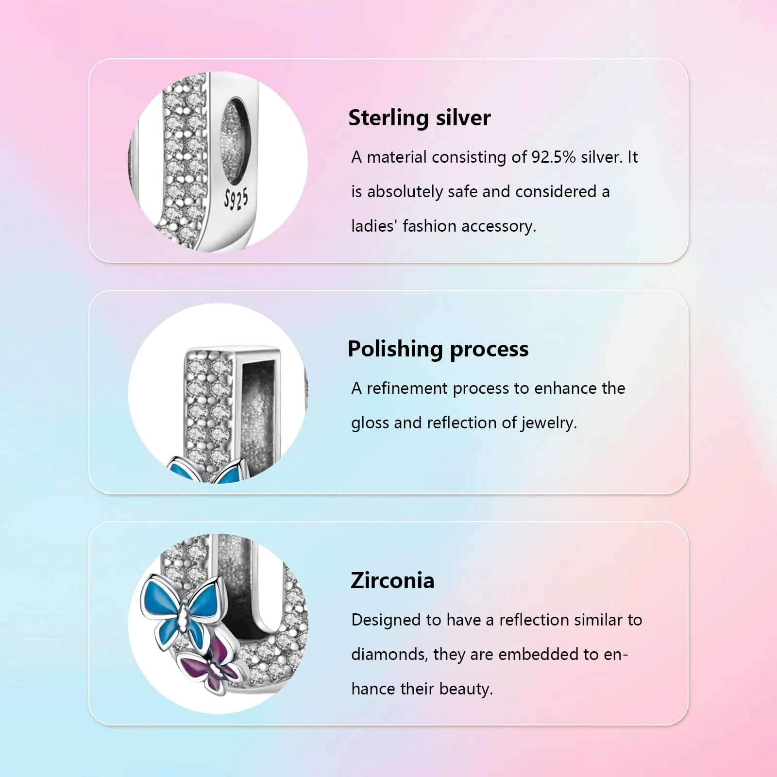 XWN Lettera Bead Charm Alfabeto in Argento Sterling 925 con Cubic Zirconia per Braccialetti e Collane Europei - immagine 4