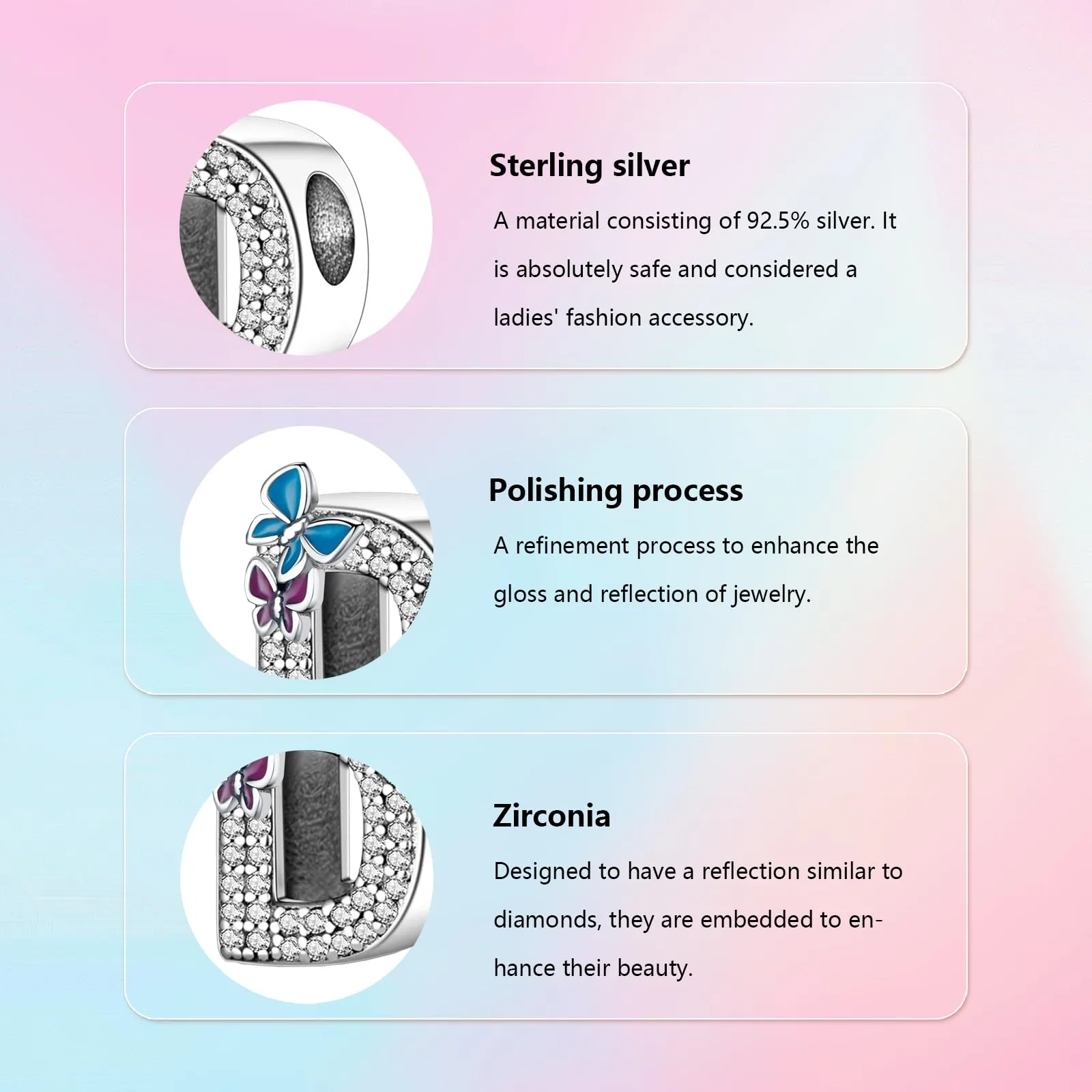 XWN Lettera Bead Charm Alfabeto in Argento Sterling 925 con Cubic Zirconia per Braccialetti e Collane Europee - immagine 4
