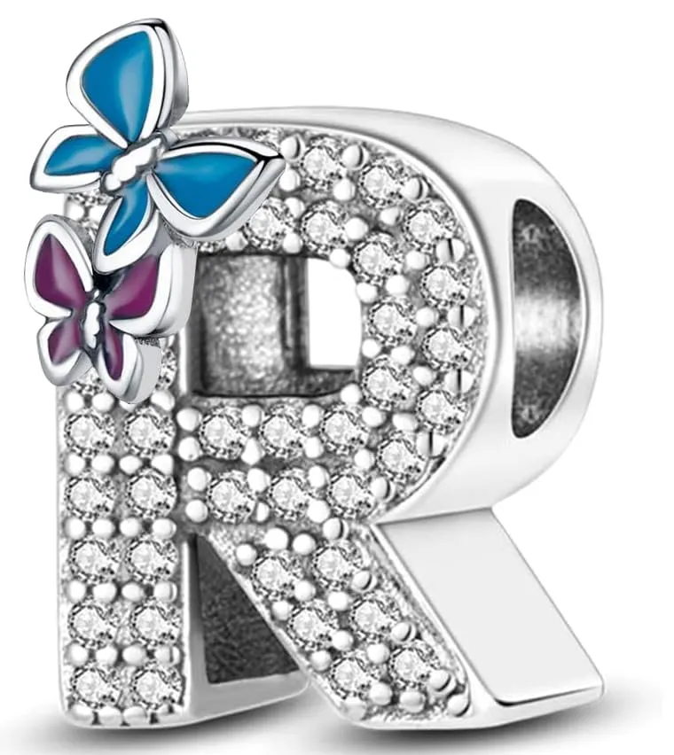 XWN Lettera Bead Charm Alfabeto in Argento Sterling 925 e Cubic Zirconia per Braccialetti e Collane Europee - immagine 1