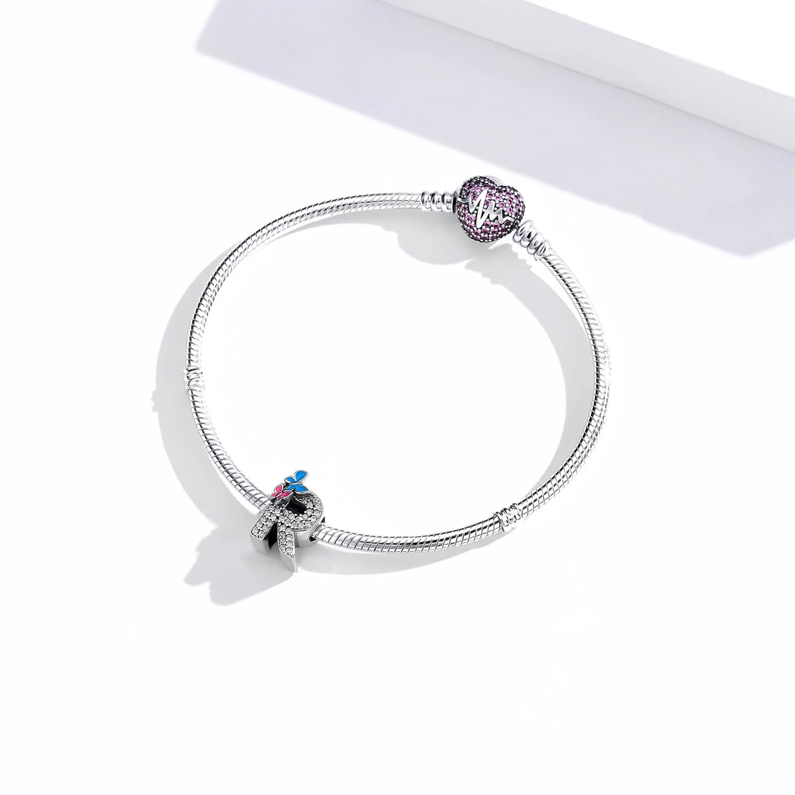 XWN Lettera Bead Charm Alfabeto in Argento Sterling 925 e Cubic Zirconia per Braccialetti e Collane Europee - immagine 3