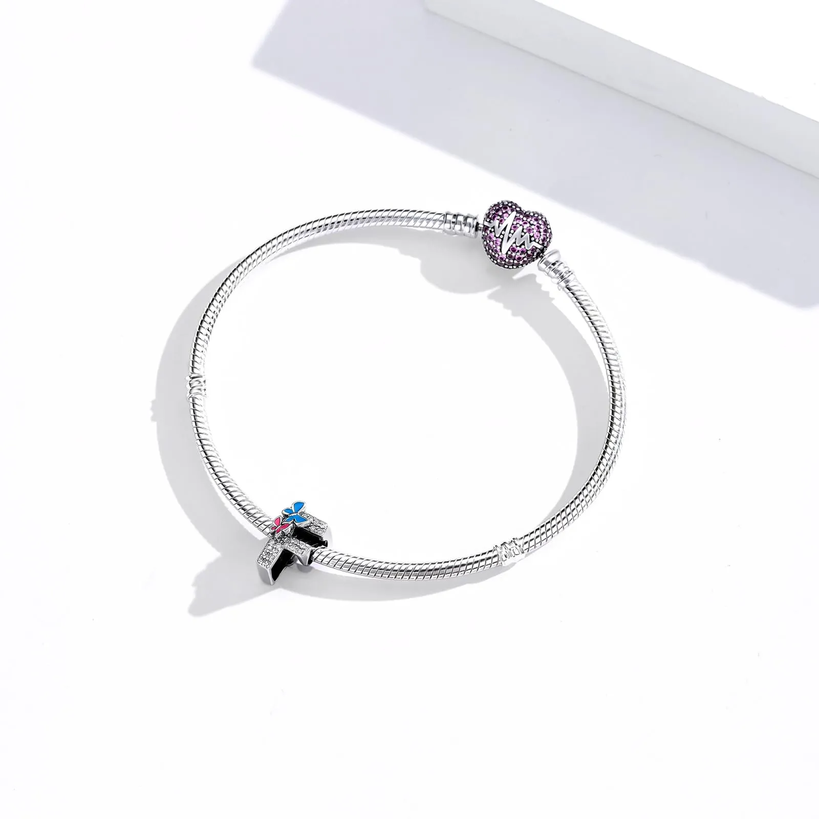 XWN Lettera Bead Charm Alfabeto in Argento Sterling 925 e Cubic Zirconia, Compatibile con Braccialetti Pandora e Collane Europee - immagine 3