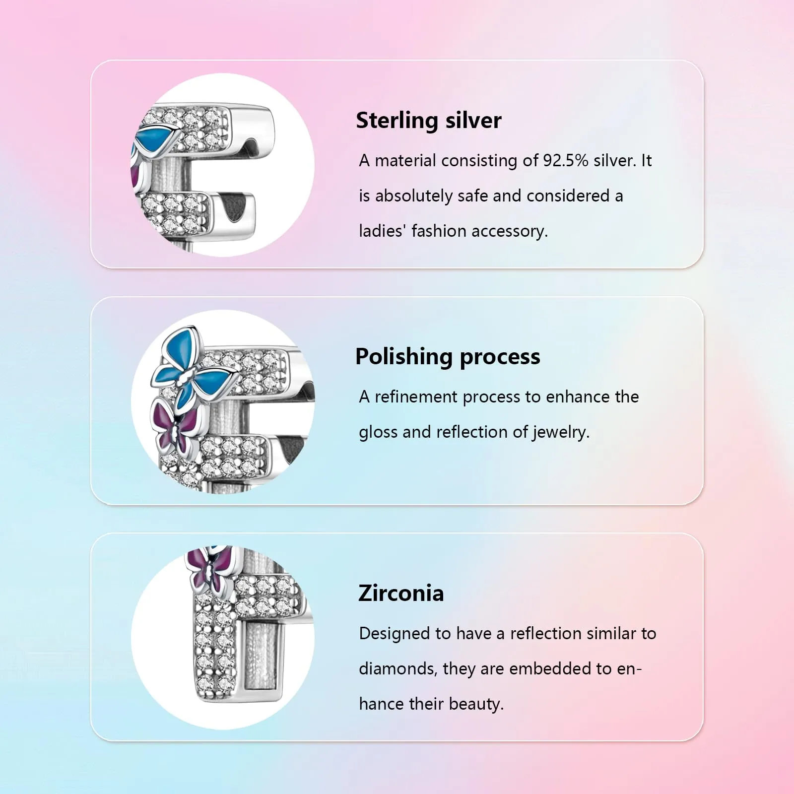 XWN Lettera Bead Charm Alfabeto in Argento Sterling 925 e Cubic Zirconia, Compatibile con Braccialetti Pandora e Collane Europee - immagine 4