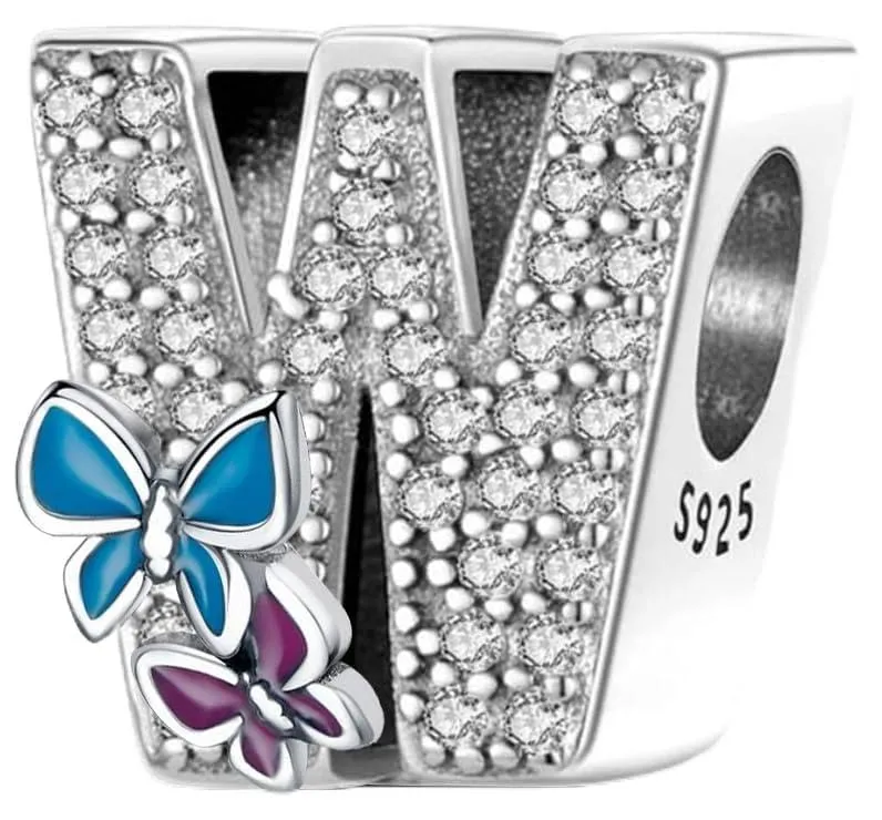 XWN Lettera Bead Charm Alfabeto in Argento Sterling 925 con Cubic Zirconia per Braccialetti e Collane Europee - immagine 1