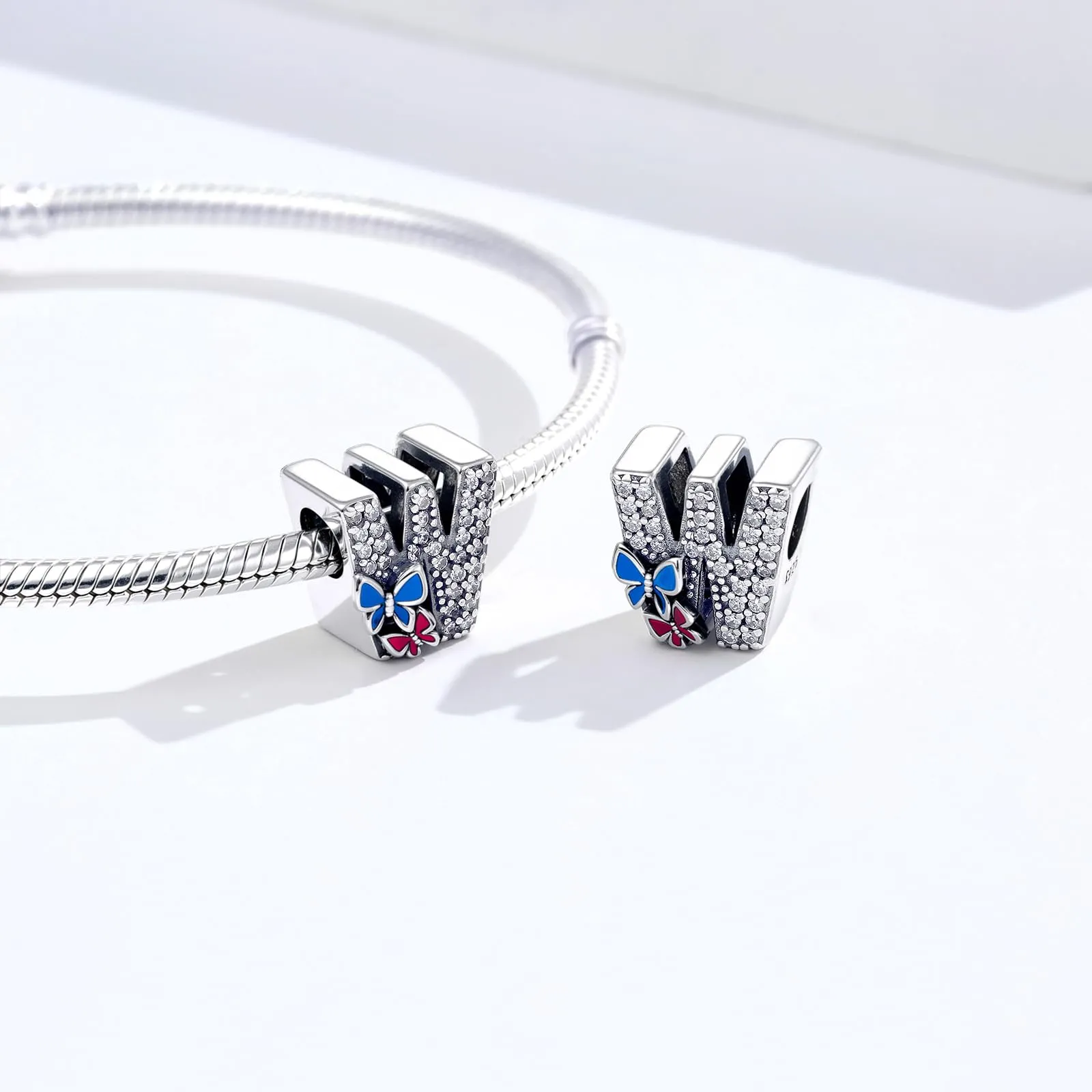 XWN Lettera Bead Charm Alfabeto in Argento Sterling 925 con Cubic Zirconia per Braccialetti e Collane Europee - immagine 2