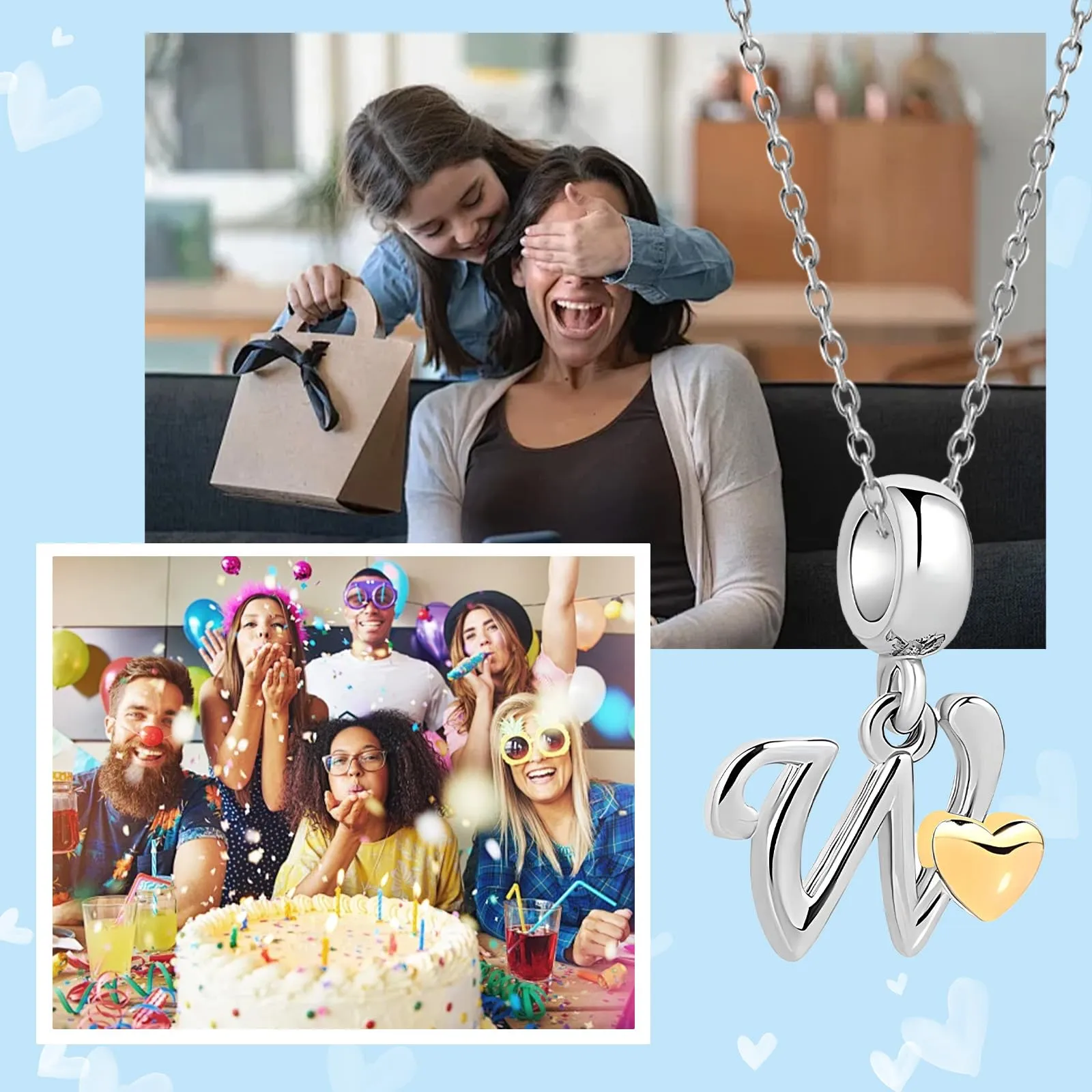 XWN Lettera Bead Charm Alfabeto in Argento Sterling 925 con Cubic Zirconia per Braccialetti Pandora e Collane Europee - immagine 6