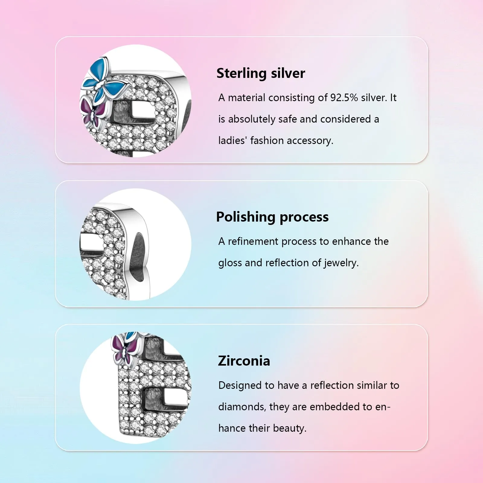 XWN Lettera Bead Charm Alfabeto in Argento Sterling 925 con Cubic Zirconia per Braccialetti e Collane Europee - immagine 4