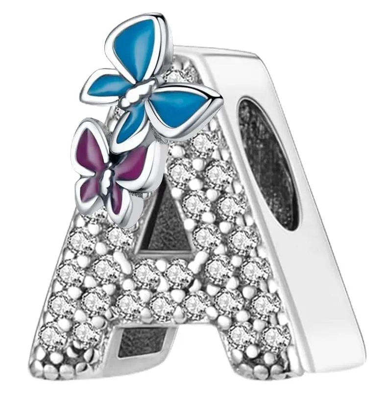 XWN Lettera Bead Charm Alfabeto in Argento Sterling 925 con Cubic Zirconia per Braccialetti e Collane Europee - immagine 1