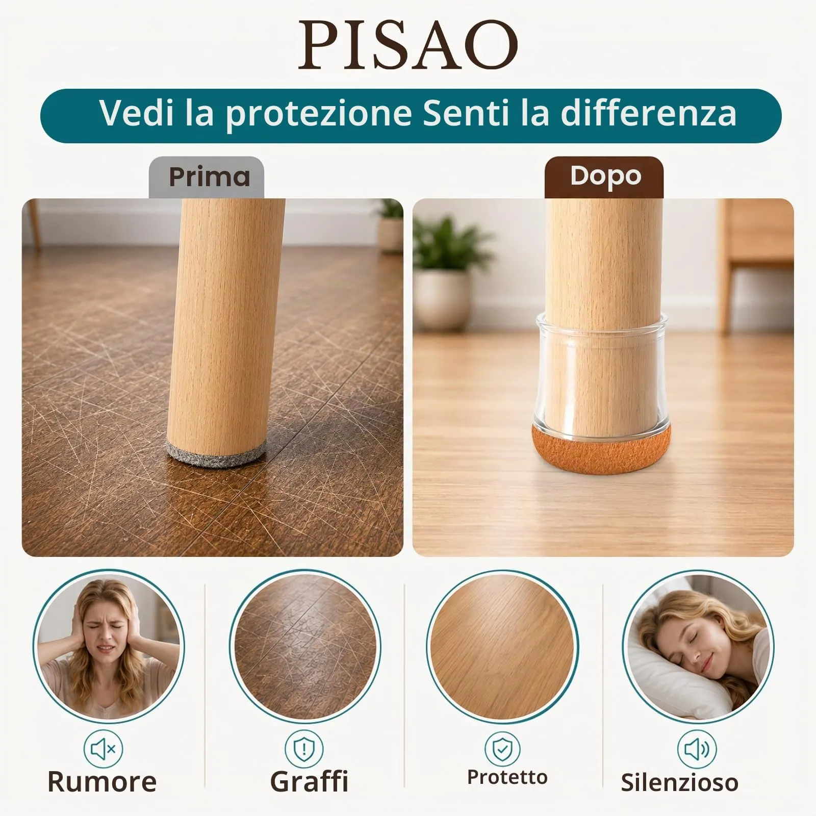 PISAO Gommini per Sedie Rotondi Trasparente, 32 Pezzi (M Fit: 20.1-30mm) - immagine 2