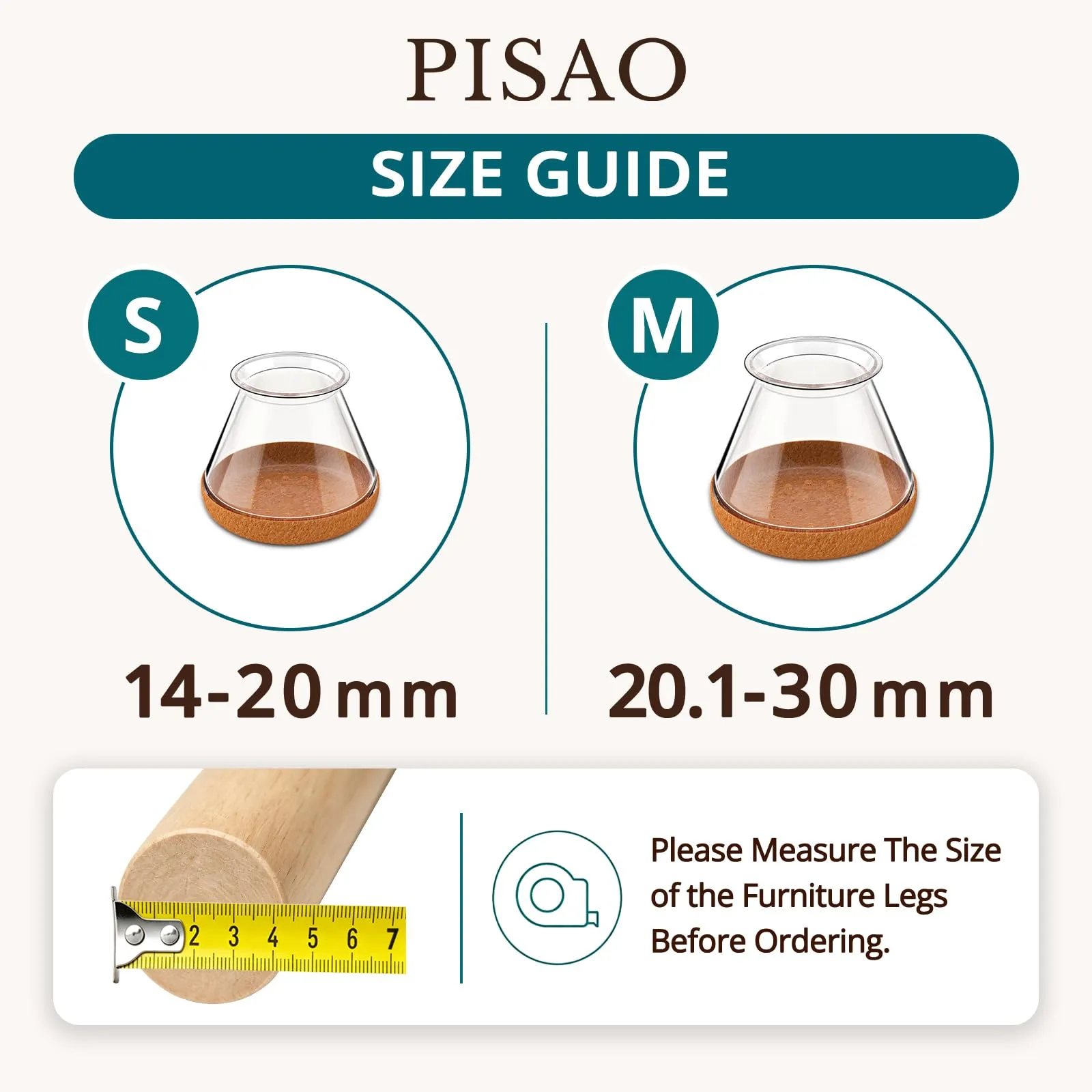 PISAO Gommini per Sedie Rotondi Trasparente, 32 Pezzi (M Fit: 20.1-30mm) - immagine 3