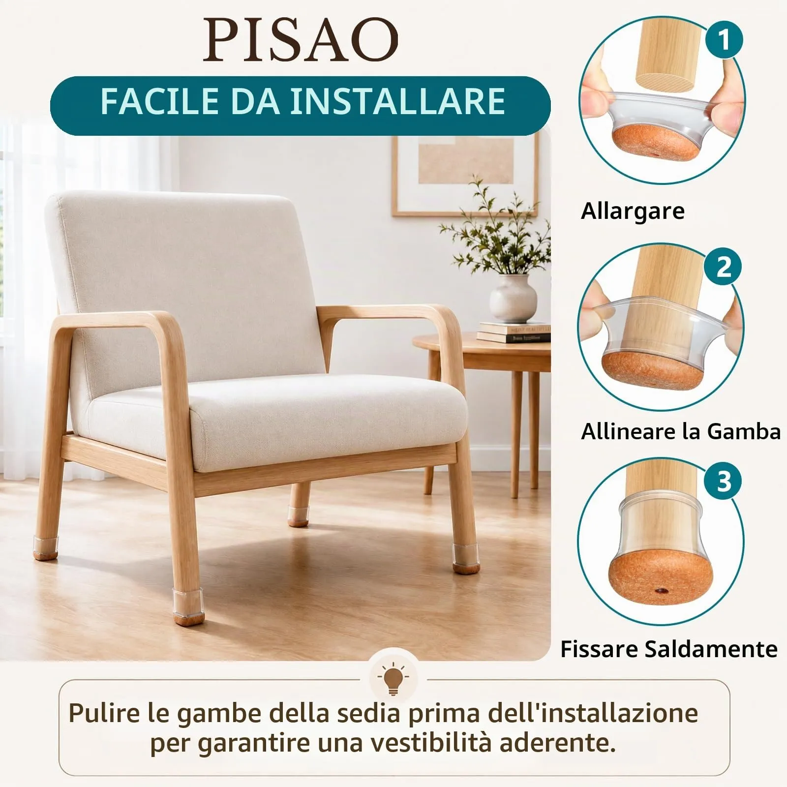 PISAO Gommini per Sedie Rotondi Trasparente, 32 Pezzi (M Fit: 20.1-30mm) - immagine 5