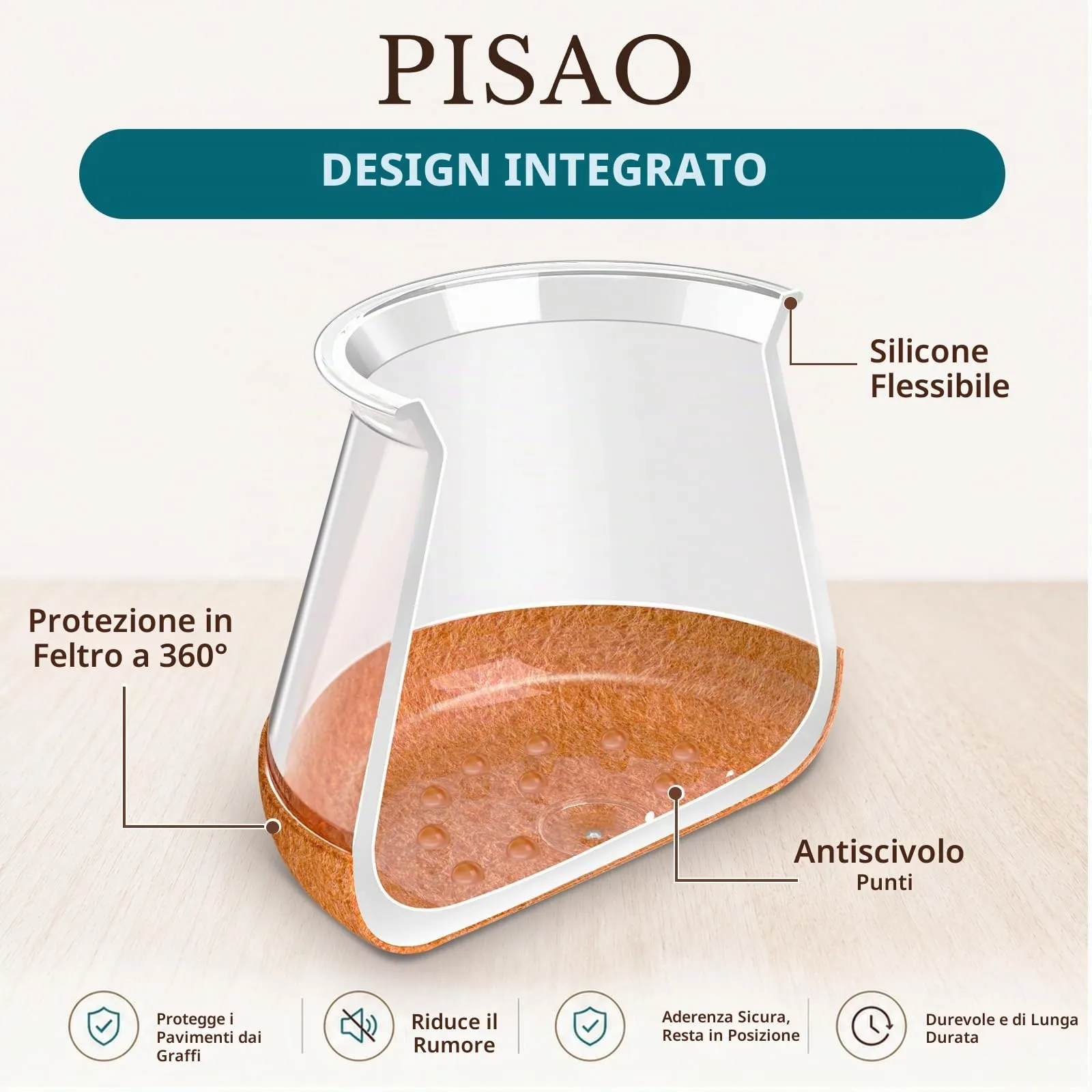 PISAO Gommini per Sedie Rotondi Trasparente, 32 Pezzi (M Fit: 20.1-30mm) - immagine 6