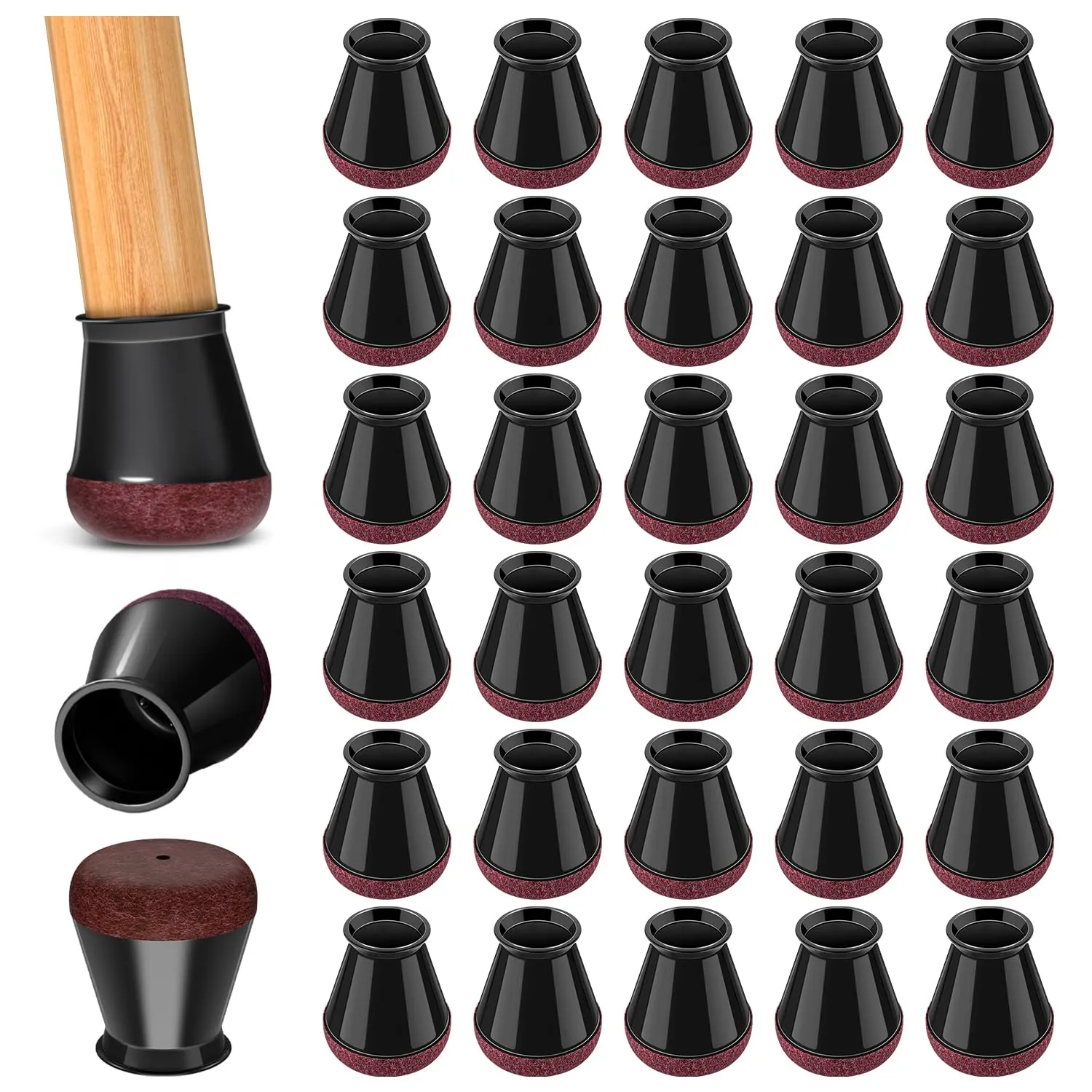 PISAO Gommini per Sedie Rotondi, 32 Pezzi, Nero, Taglia S (14-20mm) - immagine 1
