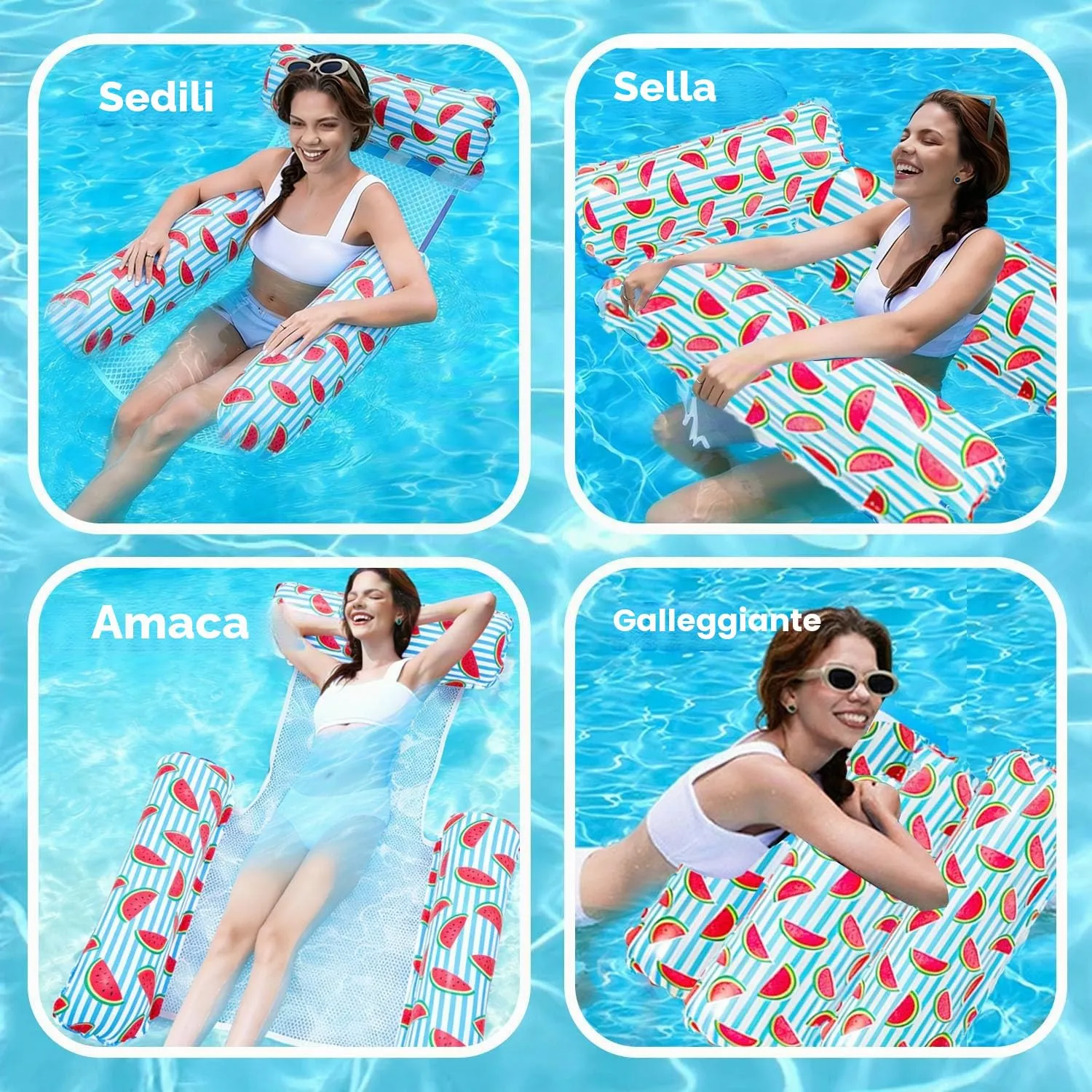 FFTANXS Set di 2 Materassini Mare XL 4-in-1 Amaca Galleggiante Gonfiabile con 2 Custodie Impermeabili per Telefono, 122 x 112 cm per Adulti e Bambini, Stile 2 - immagine 2