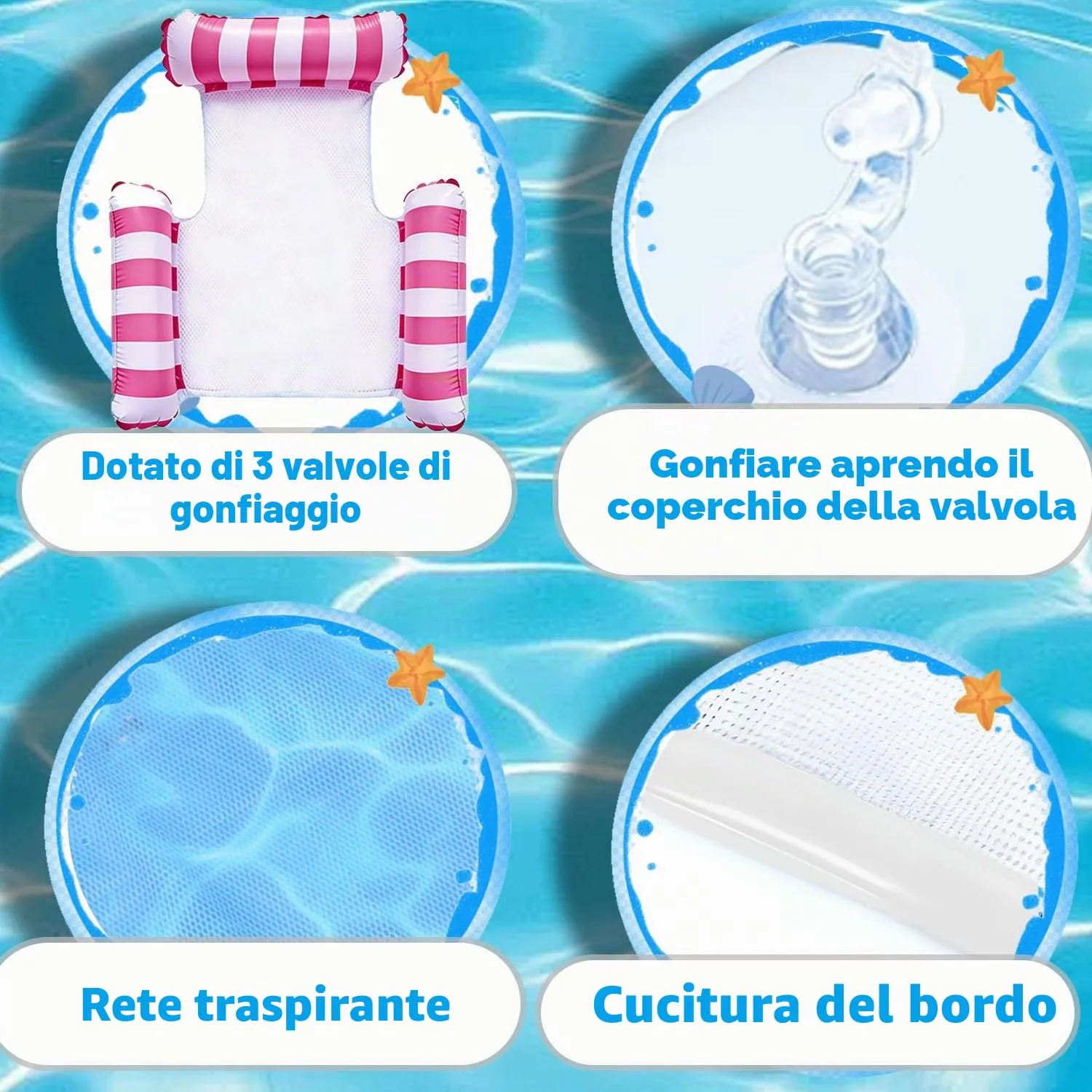 FFTANXS Set di 2 Materassini Mare XL 4-in-1 Amaca Galleggiante Gonfiabile con 2 Custodie Impermeabili per Telefono, 122 x 112 cm per Adulti e Bambini, Stile 2 - immagine 6