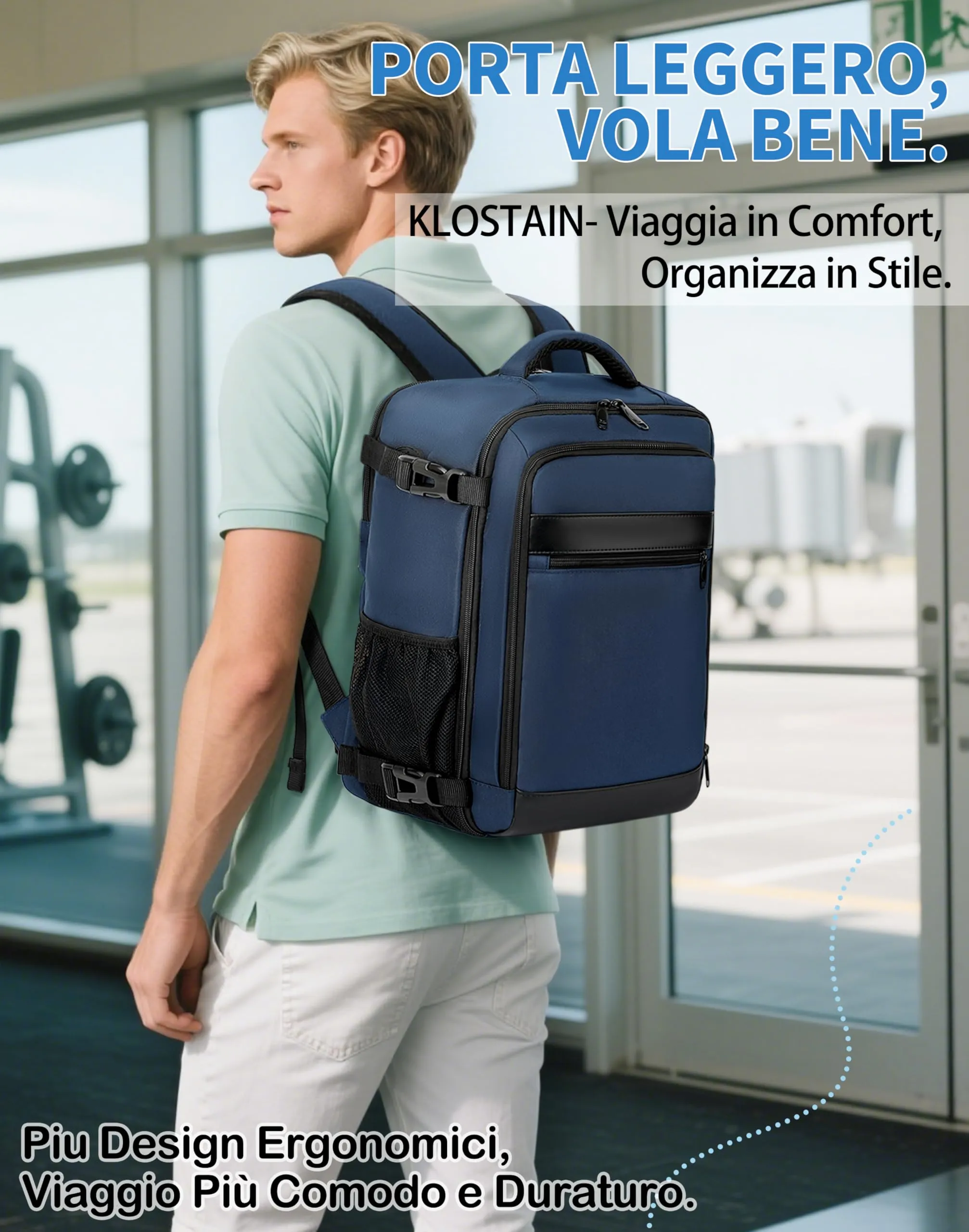 KLOSTAIN Zaino Ryanair 40x20x25 Bagaglio a Mano 20L con Porta PC 14 Pollici, Blu Profondo - immagine 6
