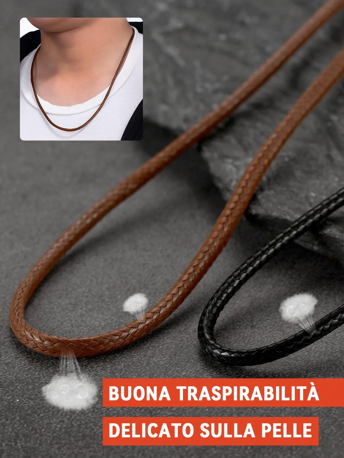 FaithHeart Cordino per Ciondolo in Pelle Intrecciata Impermeabile, 2mm, Marrone, 65 cm - immagine 8