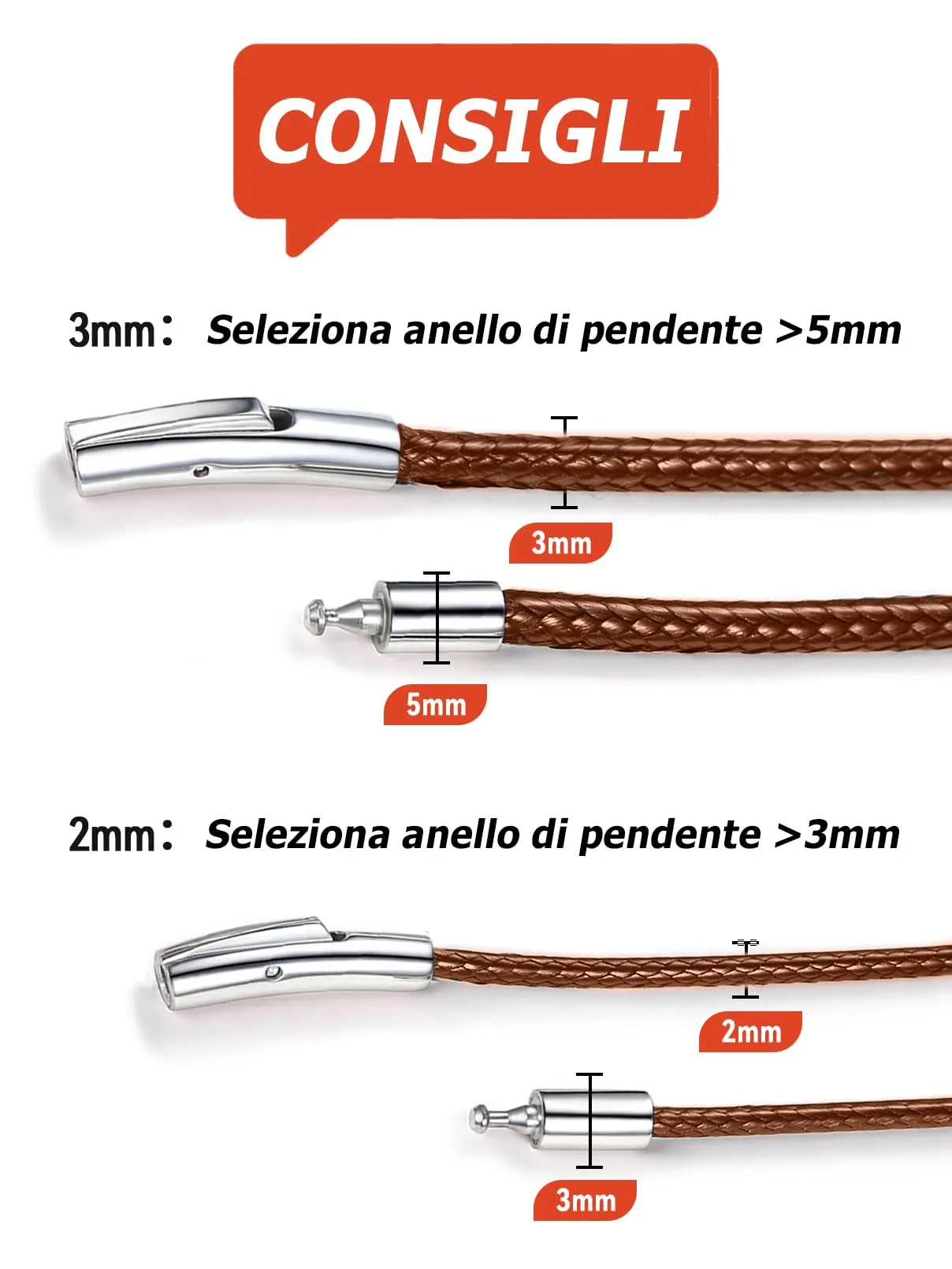 FaithHeart Cordino per Ciondolo in Similpelle Intrecciato, Impermeabile, 2 mm, Marrone, 65 cm - immagine 7