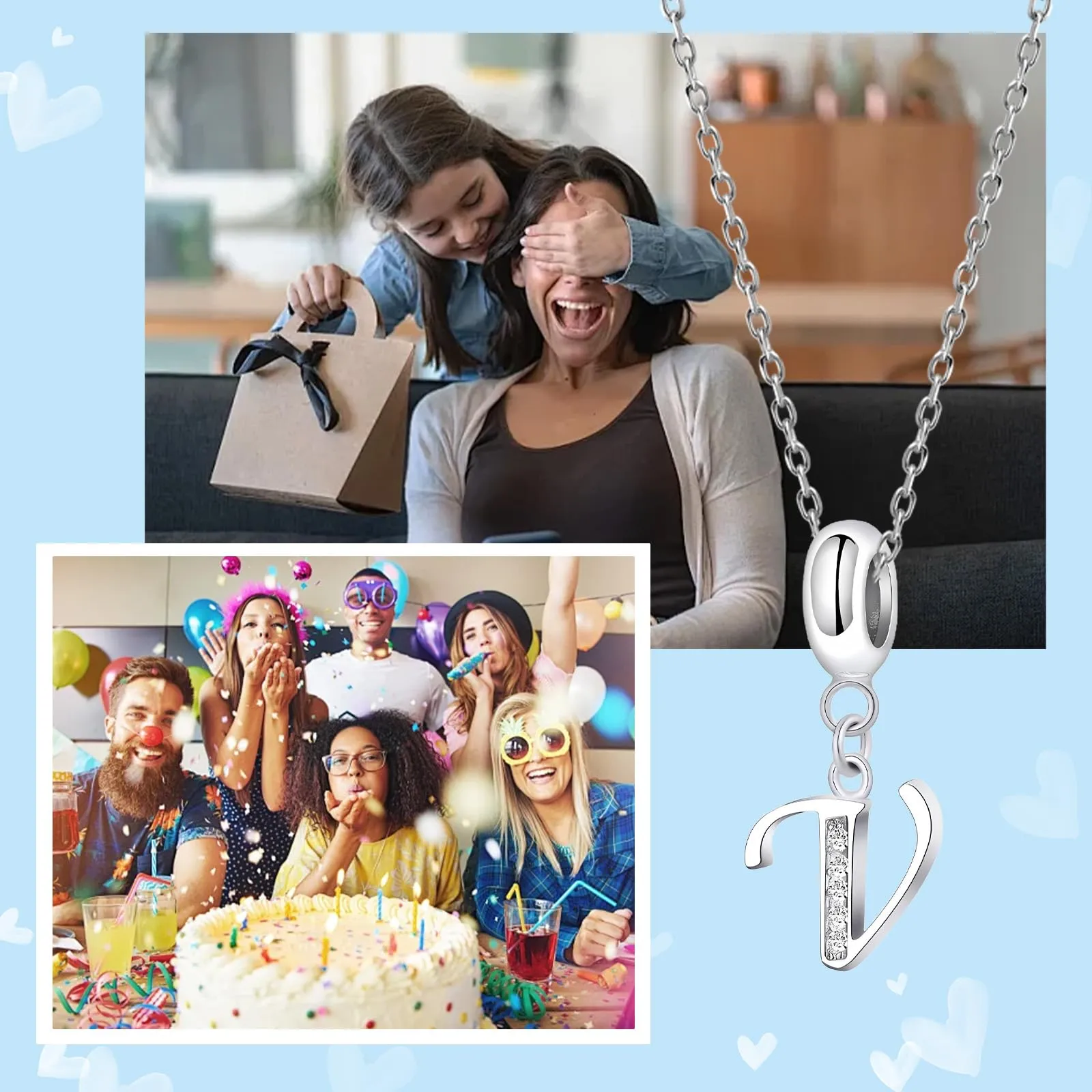 XWN Lettera Bead Charm Alfabeto in Argento Sterling 925 con Cubic Zirconia per Braccialetti e Collane Europee - immagine 6