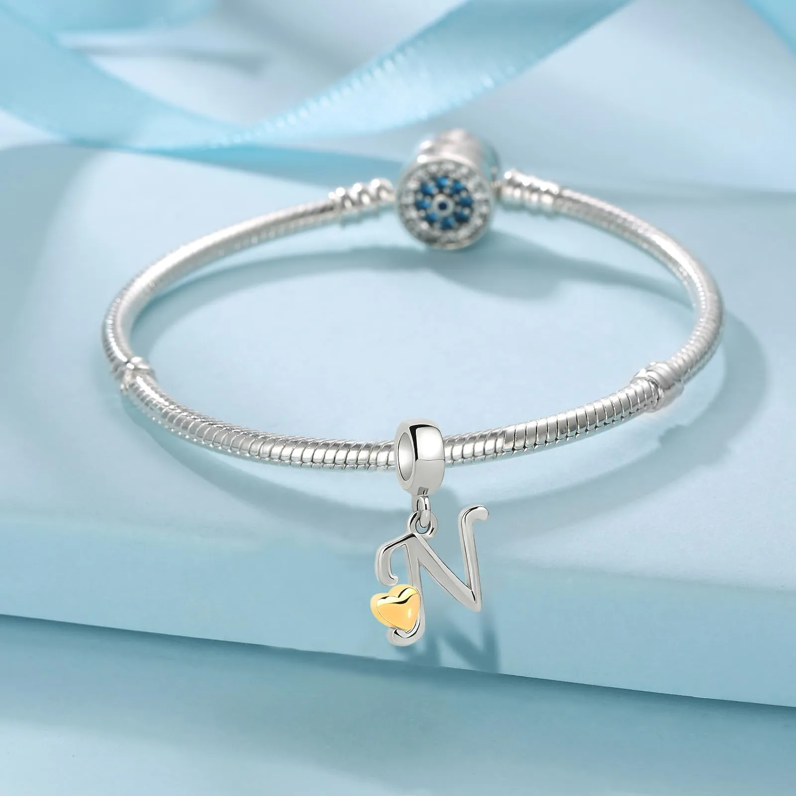 XWN Lettera Bead Charm Alfabeto in Argento Sterling 925 e Cubic Zirconia, Compatibile con Pandora e Braccialetti Europei - immagine 2