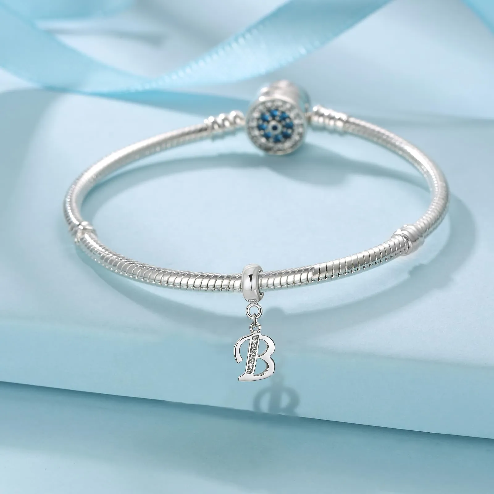 XWN Lettera Bead Charm Alfabeto in Argento Sterling 925 con Cubic Zirconia, Compatibile con Braccialetti e Collane Pandora e Europei - immagine 2