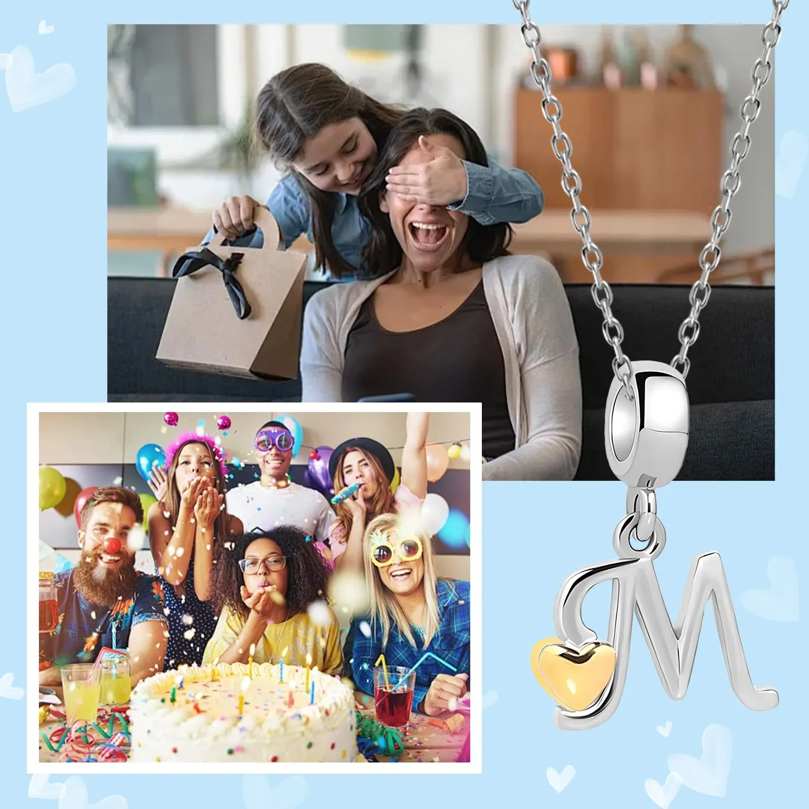 XWN Lettera Bead Charm Alfabeto in Argento Sterling 925 e Cubic Zirconia per Braccialetti Pandora e Collane Europee - immagine 6