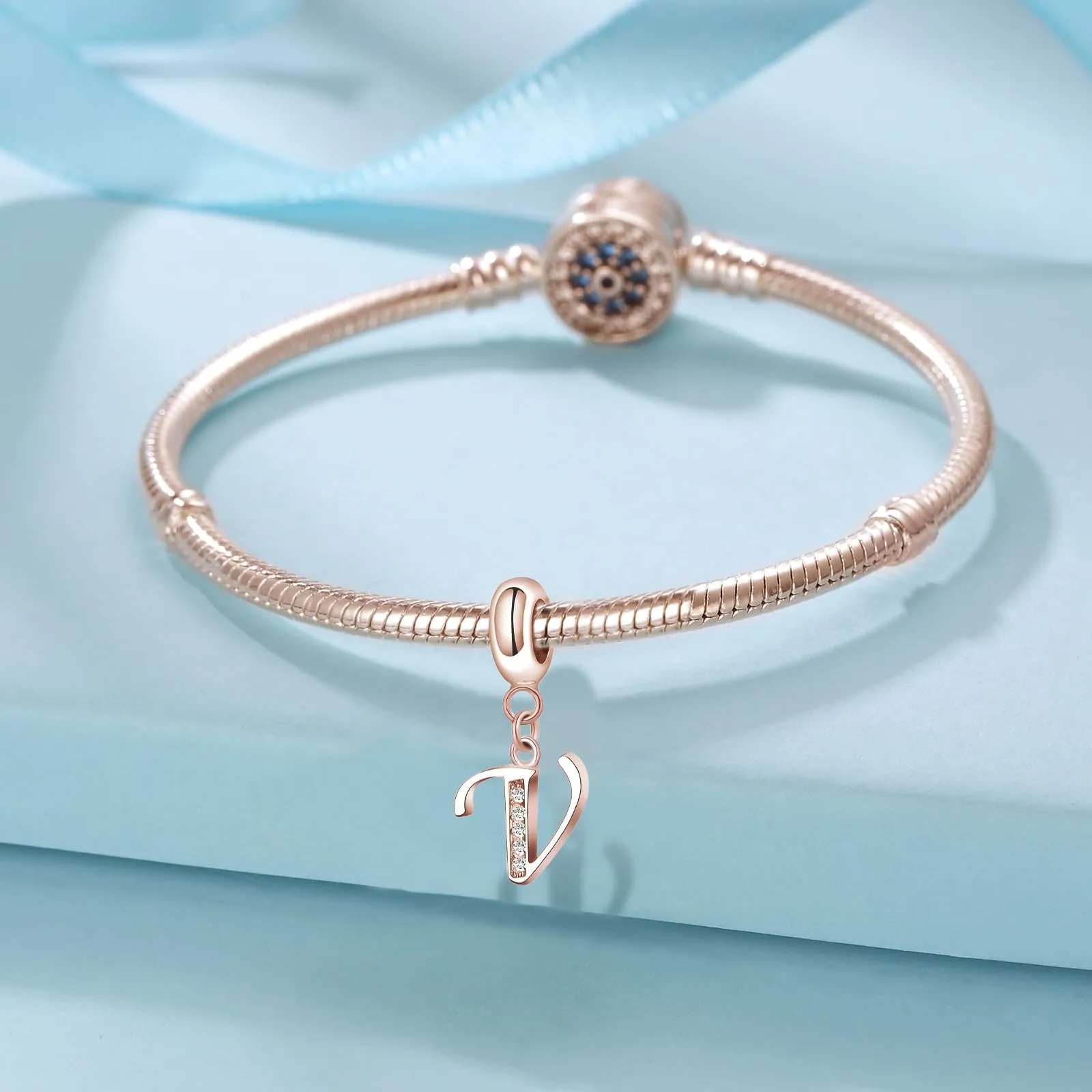 XWN Lettera Bead Charm Alfabeto in Argento Sterling 925 e Cubic Zirconia, Compatibile con Braccialetti Pandora e Collane Europee - immagine 2