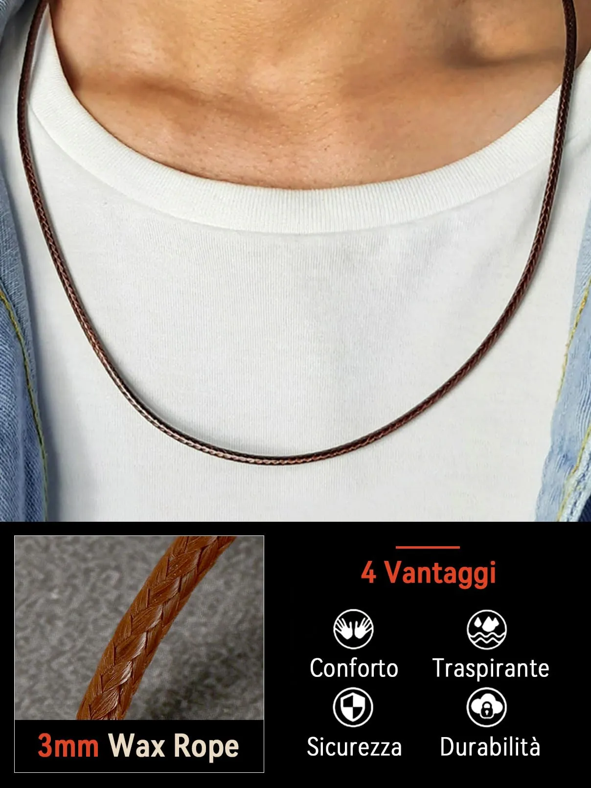 FaithHeart Cordino per Ciondolo in Pelle Intrecciata Impermeabile, 2mm, Marrone, 45 cm - immagine 5