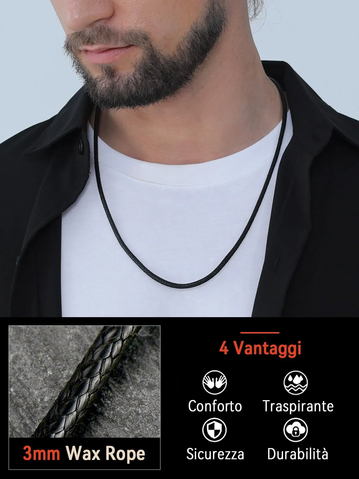 FaithHeart Cordino per Ciondolo in Similpelle Intrecciato, Impermeabile, 2 mm, 60 cm, Nero - immagine 2